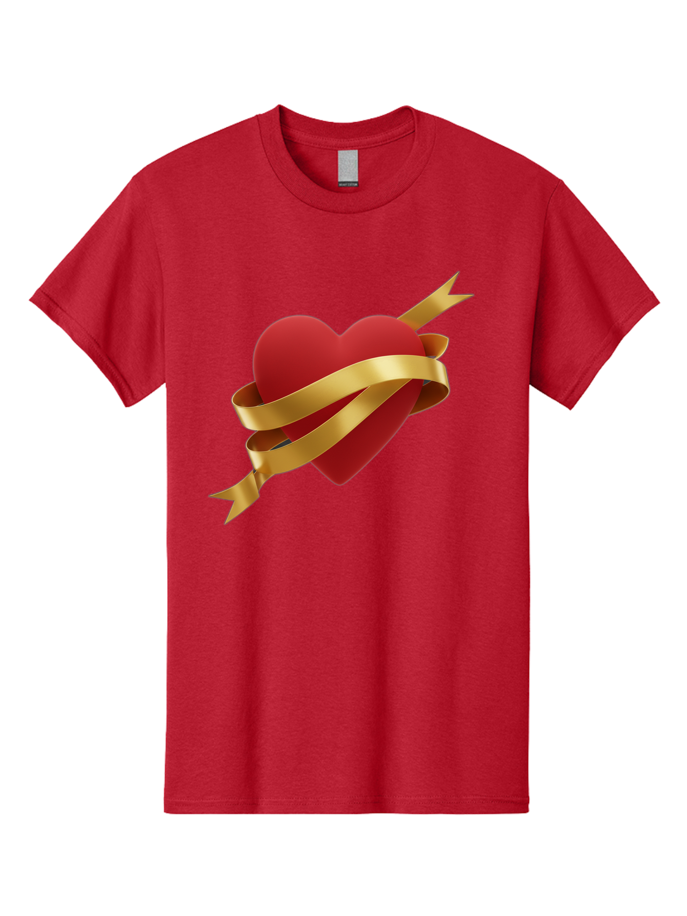 Heart-With-Ribbon-And-Arrow Men'S Graphic Tee, 100% Cotton, Comfortable Casual Summer Wear, Machine Washable, Red Heart, Gold Ribbon, Arrow Through Heart, Love Symbol, Valentines Day, Symbol Of Love, Heart With Ribbon Bae200 9