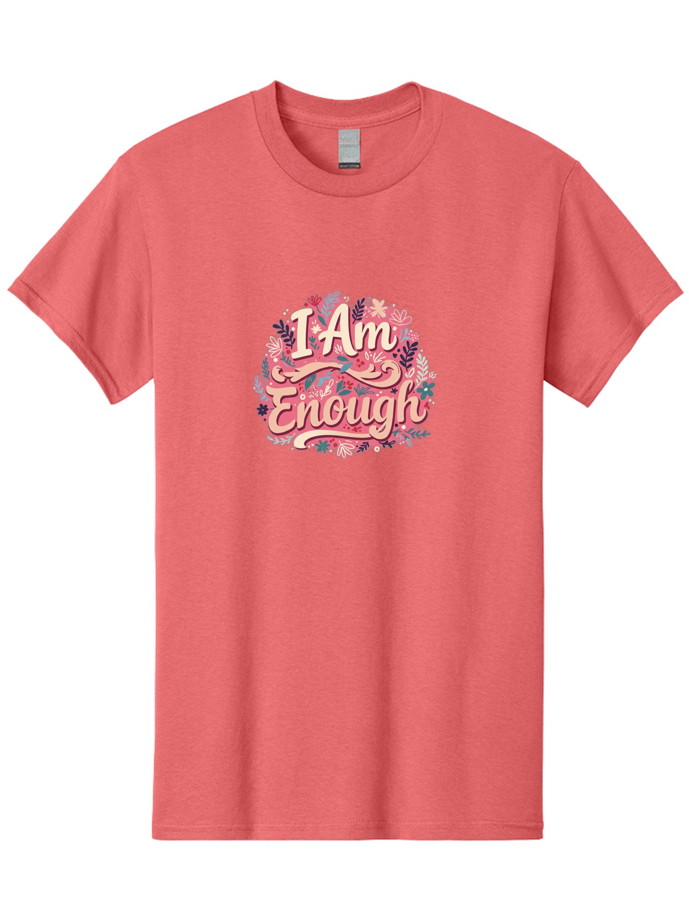 I-Am-Enough-1 Men'S Graphic Tee, 100% Cotton, Comfortable Casual Summer Wear, Machine Washable, Motivational Quote, Affirmation, Floral Design, Feminine Typography, Empowerment, Self-Love, Pink Flowers, Inspirational Art, Positive Thinking, Bae205 3
