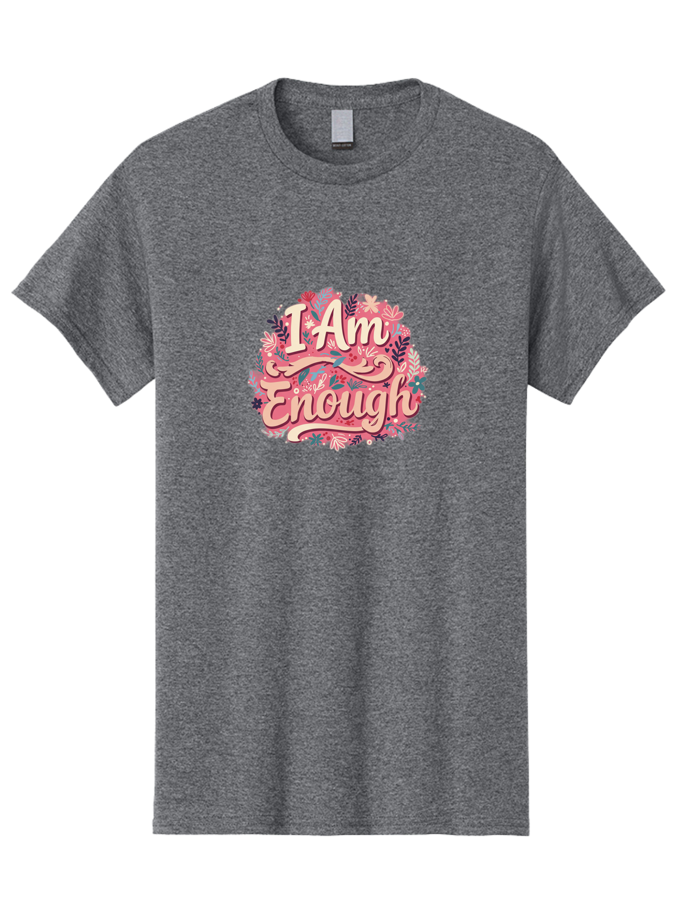 I-Am-Enough-1 Men'S Graphic Tee, 100% Cotton, Comfortable Casual Summer Wear, Machine Washable, Motivational Quote, Affirmation, Floral Design, Feminine Typography, Empowerment, Self-Love, Pink Flowers, Inspirational Art, Positive Thinking, Bae205 14