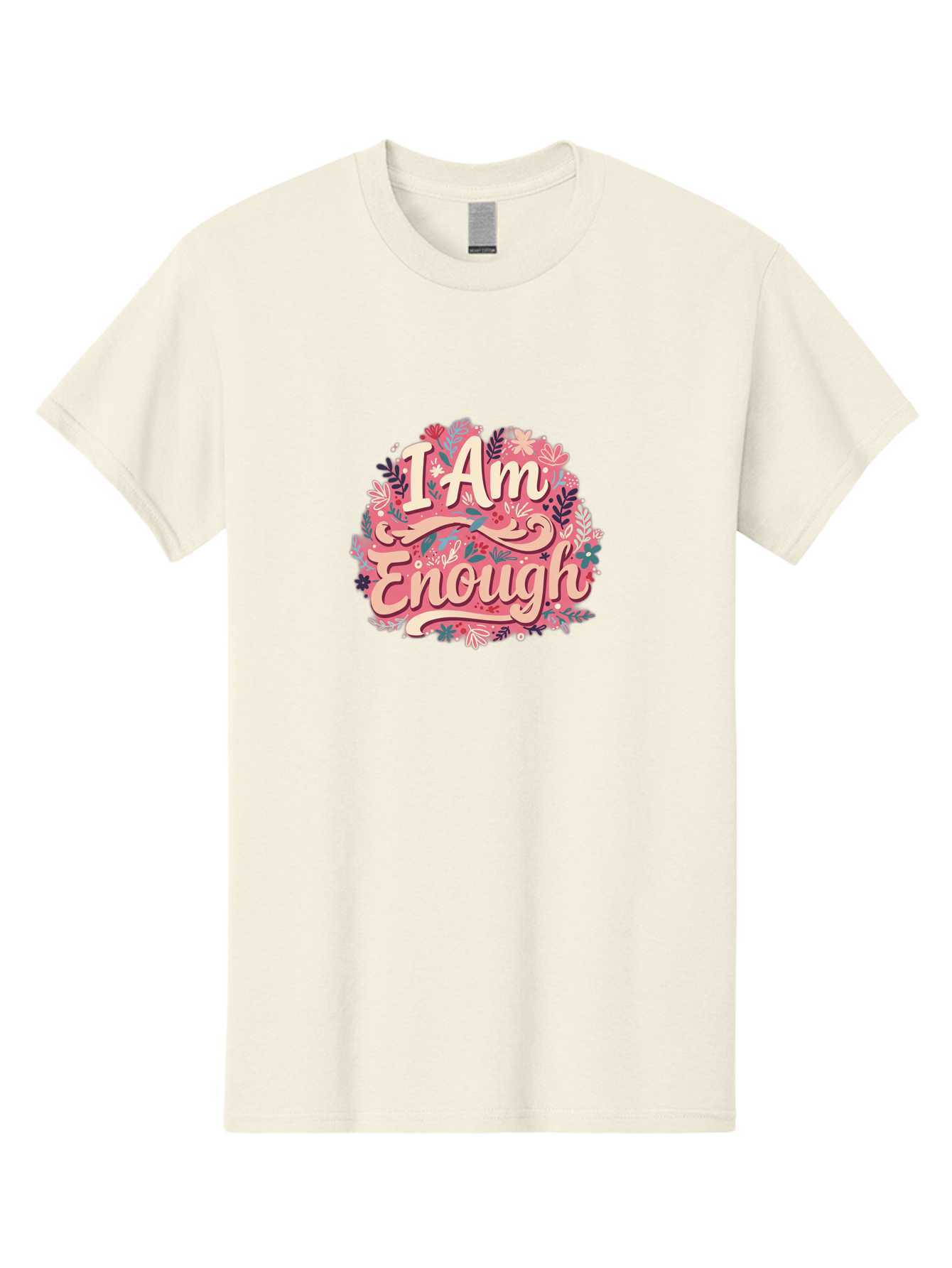 I-Am-Enough-1 Men'S Graphic Tee, 100% Cotton, Comfortable Casual Summer Wear, Machine Washable, Motivational Quote, Affirmation, Floral Design, Feminine Typography, Empowerment, Self-Love, Pink Flowers, Inspirational Art, Positive Thinking, Bae205 5