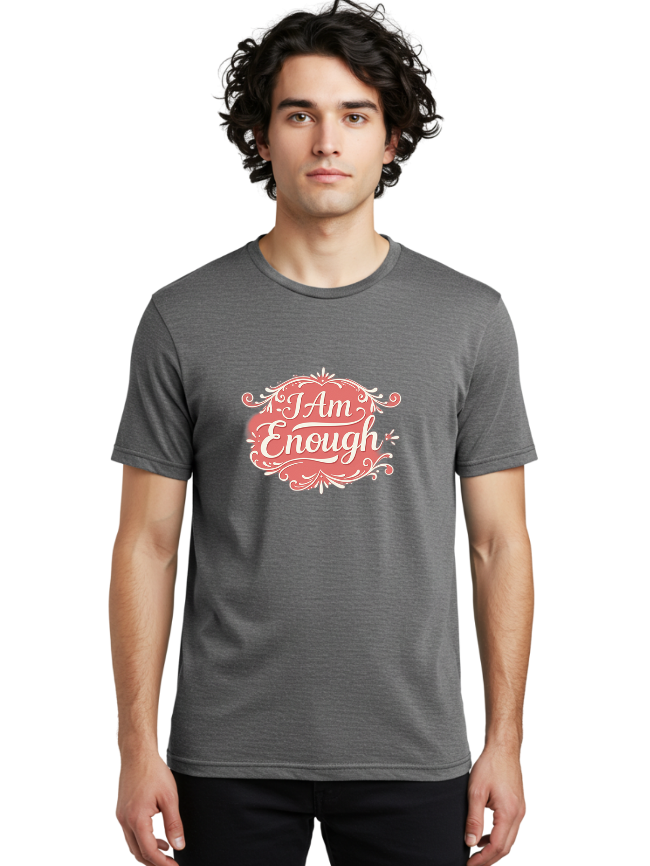 I-Am-Enough-3 Men'S Graphic Tee, 100% Cotton, Comfortable Casual Summer Wear, Machine Washable, Positive Affirmation, Self Love, Empowerment, Motivational Quote, Inspirational Message, Pink And White Design, Floral Elements, Bae207 25