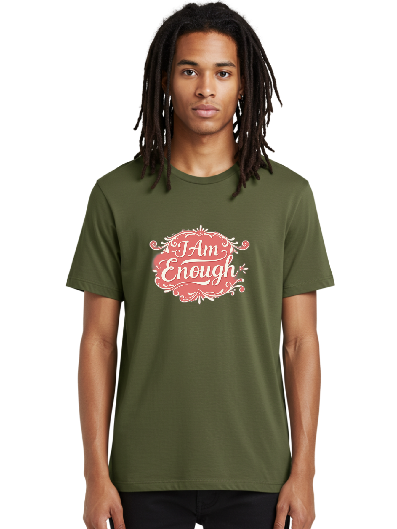 I-Am-Enough-3 Men'S Graphic Tee, 100% Cotton, Comfortable Casual Summer Wear, Machine Washable, Positive Affirmation, Self Love, Empowerment, Motivational Quote, Inspirational Message, Pink And White Design, Floral Elements, Bae207 16
