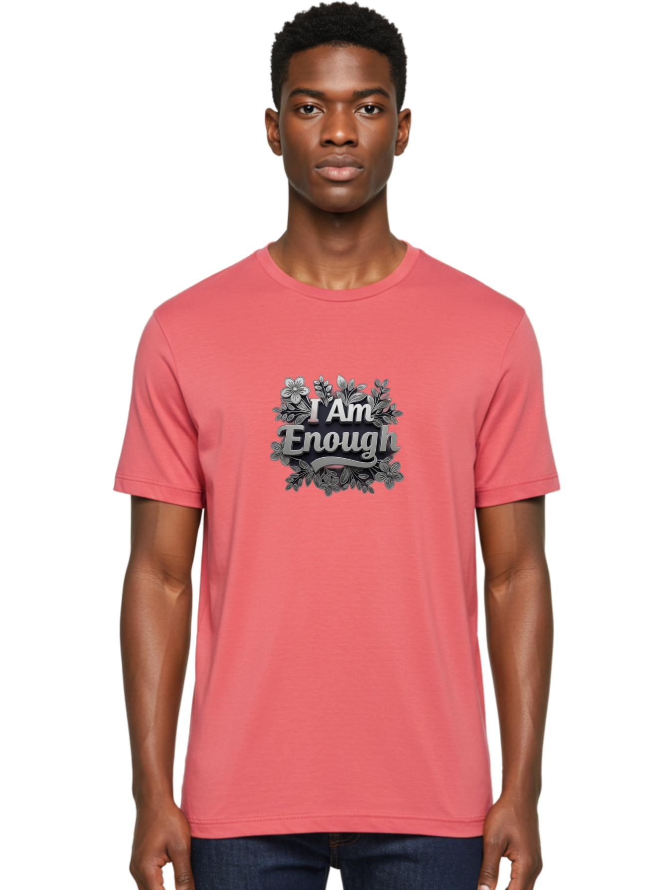 I-Am-Enough-4 Men'S Graphic Tee, 100% Cotton, Comfortable Casual Summer Wear, Machine Washable, Empowerment Quote, Floral Wreath, Inspirational Message, Self-Love Affirmation, Motivational Phrase, Confidence Booster, Positive Words Bae208 16