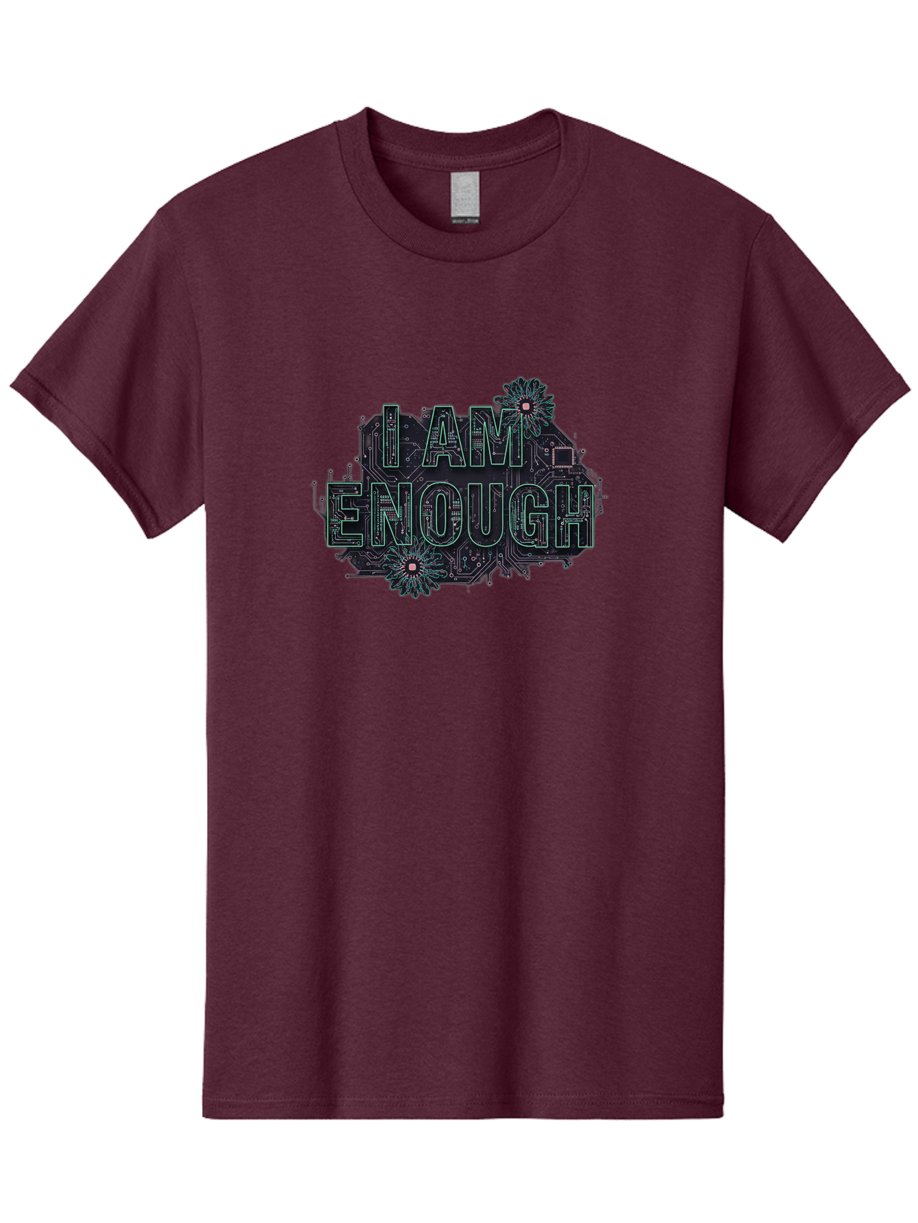 I-Am-Enough-5 Men'S Graphic Tee, 100% Cotton, Comfortable Casual Summer Wear, Machine Washable, Circuit Board Design, Self-Empowerment Message, Motivational Quote, Positive Affirmation, Floral Elements, Tech-Meets-Nature, Confidence Booster Bae209 14