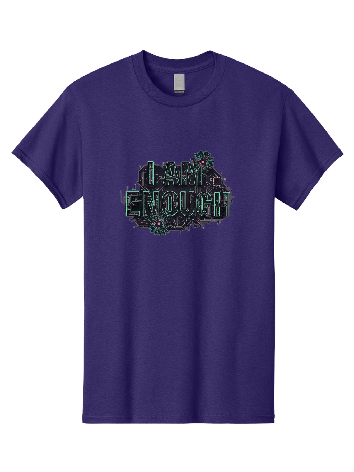 I-Am-Enough-5 Men'S Graphic Tee, 100% Cotton, Comfortable Casual Summer Wear, Machine Washable, Circuit Board Design, Self-Empowerment Message, Motivational Quote, Positive Affirmation, Floral Elements, Tech-Meets-Nature, Confidence Booster Bae209 4