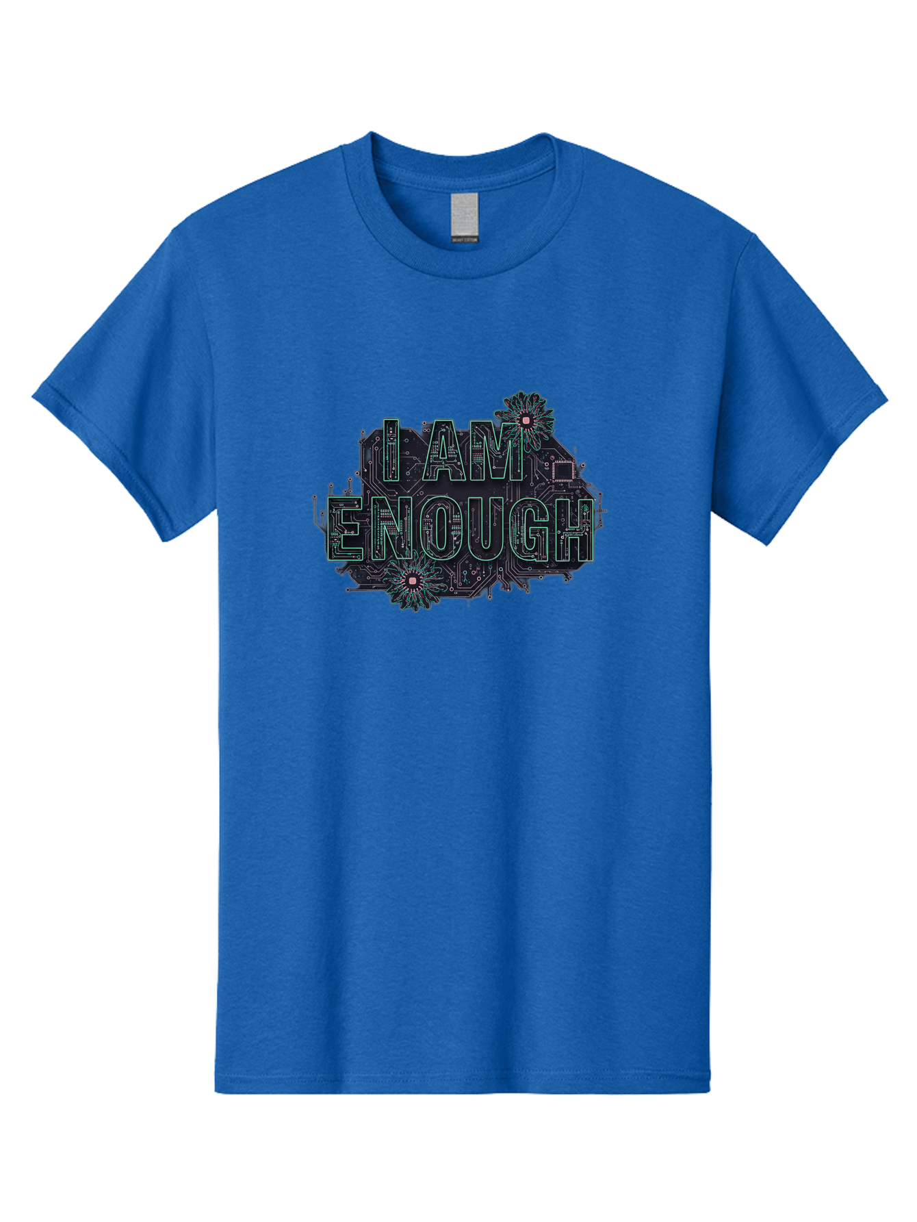 I-Am-Enough-5 Men'S Graphic Tee, 100% Cotton, Comfortable Casual Summer Wear, Machine Washable, Circuit Board Design, Self-Empowerment Message, Motivational Quote, Positive Affirmation, Floral Elements, Tech-Meets-Nature, Confidence Booster Bae209 8