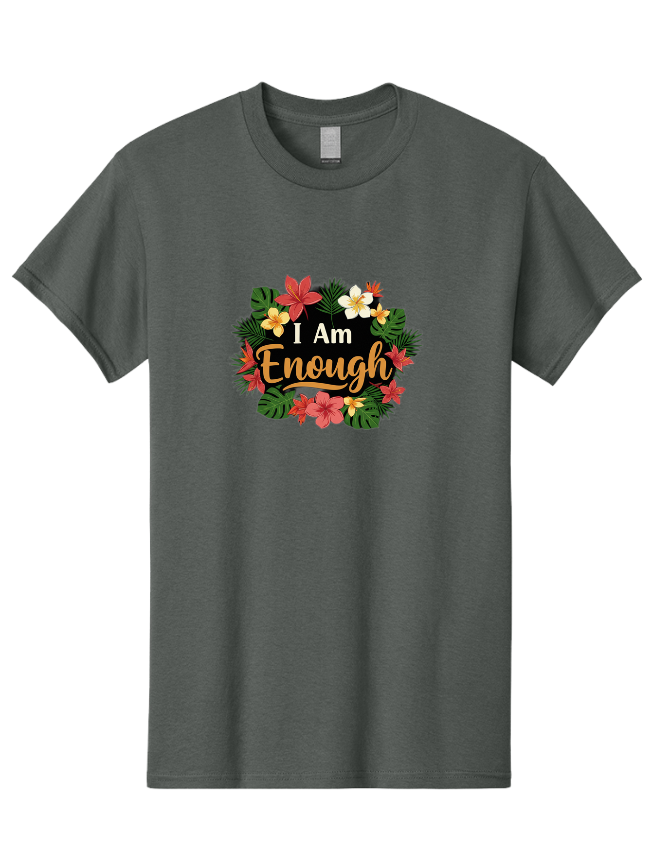 I-Am-Enough-6 Men'S Graphic Tee, 100% Cotton, Comfortable Casual Summer Wear, Machine Washable, Motivational Quote, Floral Wreath, Affirmation, Self-Love, Empowerment, Inspirational Quote, Positive Vibes, Tropical Flowers, Leaves Bae210 12