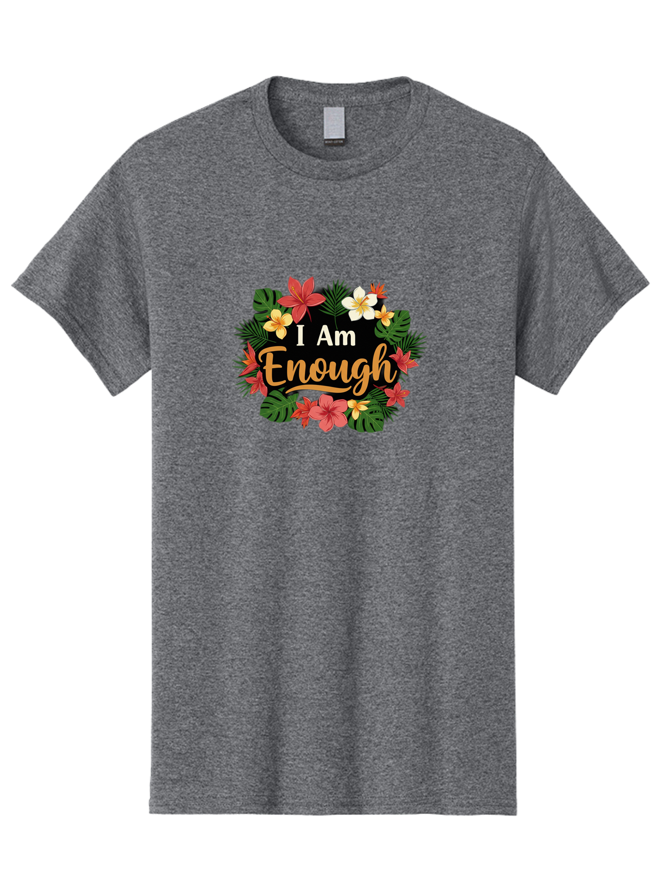 I-Am-Enough-6 Men'S Graphic Tee, 100% Cotton, Comfortable Casual Summer Wear, Machine Washable, Motivational Quote, Floral Wreath, Affirmation, Self-Love, Empowerment, Inspirational Quote, Positive Vibes, Tropical Flowers, Leaves Bae210 10