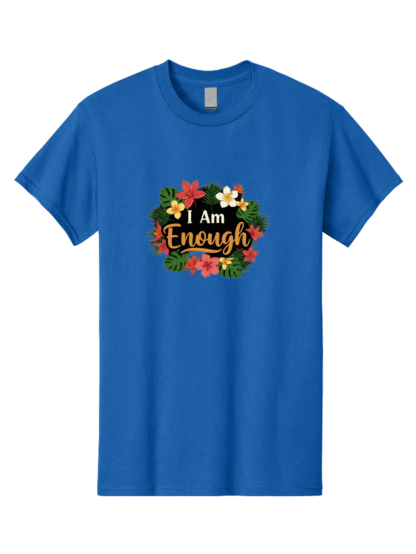 I-Am-Enough-6 Men'S Graphic Tee, 100% Cotton, Comfortable Casual Summer Wear, Machine Washable, Motivational Quote, Floral Wreath, Affirmation, Self-Love, Empowerment, Inspirational Quote, Positive Vibes, Tropical Flowers, Leaves Bae210 1
