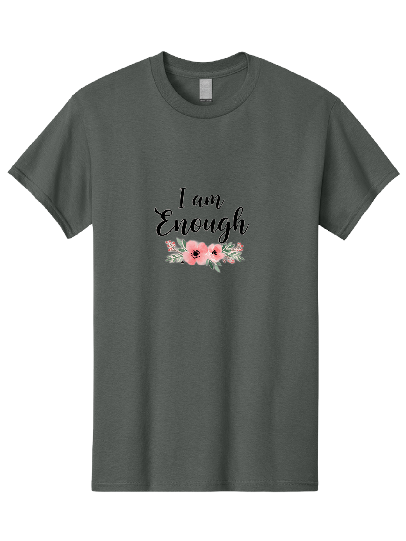 I-Am-Enough Men'S Graphic Tee, 100% Cotton, Comfortable Casual Summer Wear, Machine Washable, Positive Affirmation, Floral Design, Pink Flowers, Motivational Quote, Self Love, Empowerment, Black Lettering, Inspirational Message, Lovely Flowers Bae211 14