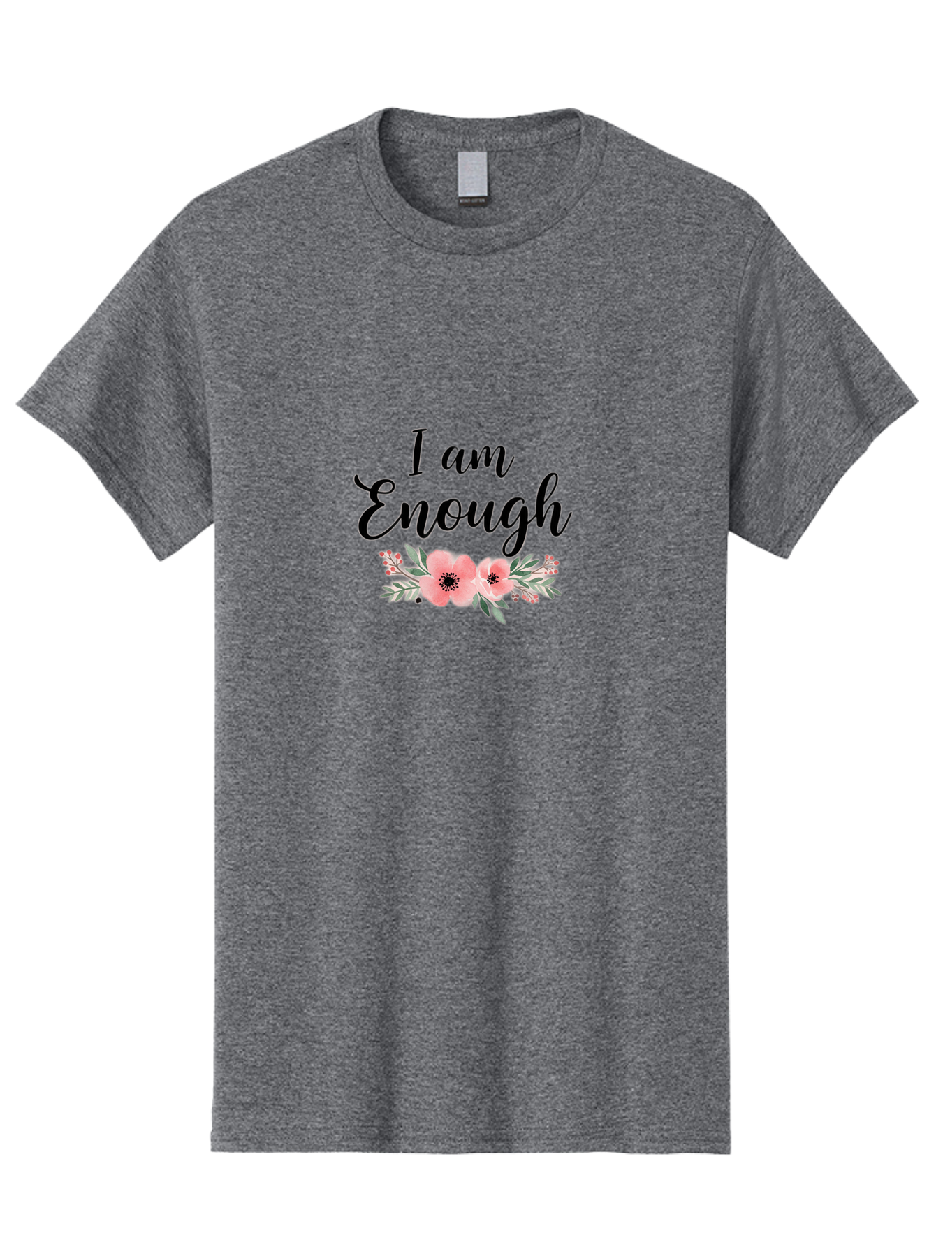 I-Am-Enough Men'S Graphic Tee, 100% Cotton, Comfortable Casual Summer Wear, Machine Washable, Positive Affirmation, Floral Design, Pink Flowers, Motivational Quote, Self Love, Empowerment, Black Lettering, Inspirational Message, Lovely Flowers Bae211 15