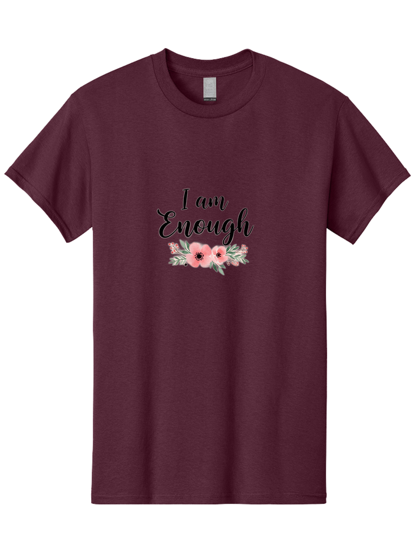 I-Am-Enough Men'S Graphic Tee, 100% Cotton, Comfortable Casual Summer Wear, Machine Washable, Positive Affirmation, Floral Design, Pink Flowers, Motivational Quote, Self Love, Empowerment, Black Lettering, Inspirational Message, Lovely Flowers Bae211 13