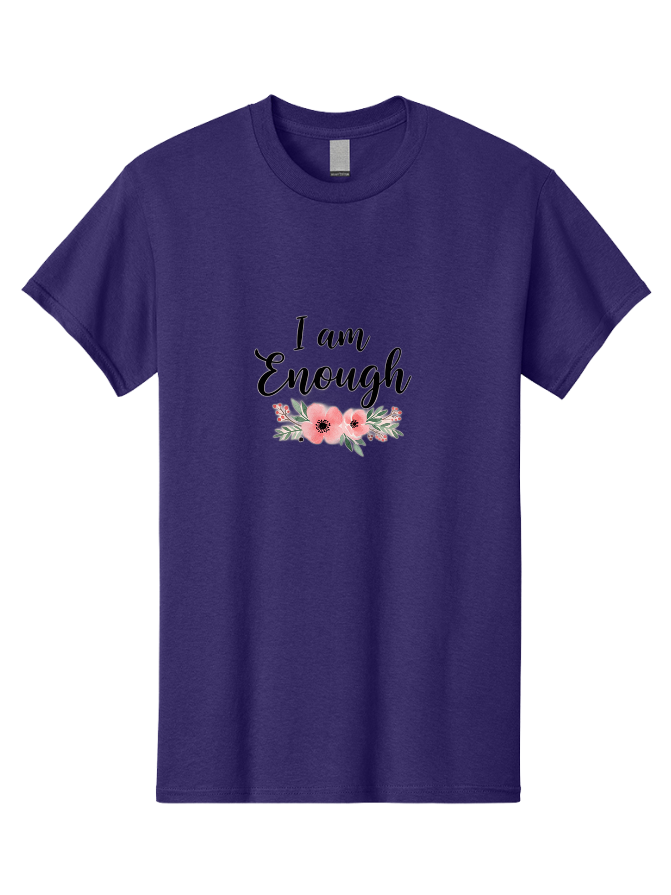 I-Am-Enough Men'S Graphic Tee, 100% Cotton, Comfortable Casual Summer Wear, Machine Washable, Positive Affirmation, Floral Design, Pink Flowers, Motivational Quote, Self Love, Empowerment, Black Lettering, Inspirational Message, Lovely Flowers Bae211 5