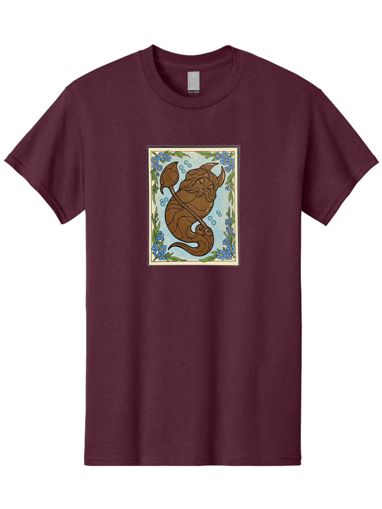 King-Neptune Men'S Graphic Tee, 100% Cotton, Comfortable Casual Summer Wear, Machine Washable, Merman With Trident, Mythical Creature, Underwater Scene, Blue Flowers, Green Leaves, Aquatic Fantasy, Ocean Mythology, Sea God, Folklore Character, Bae214 10