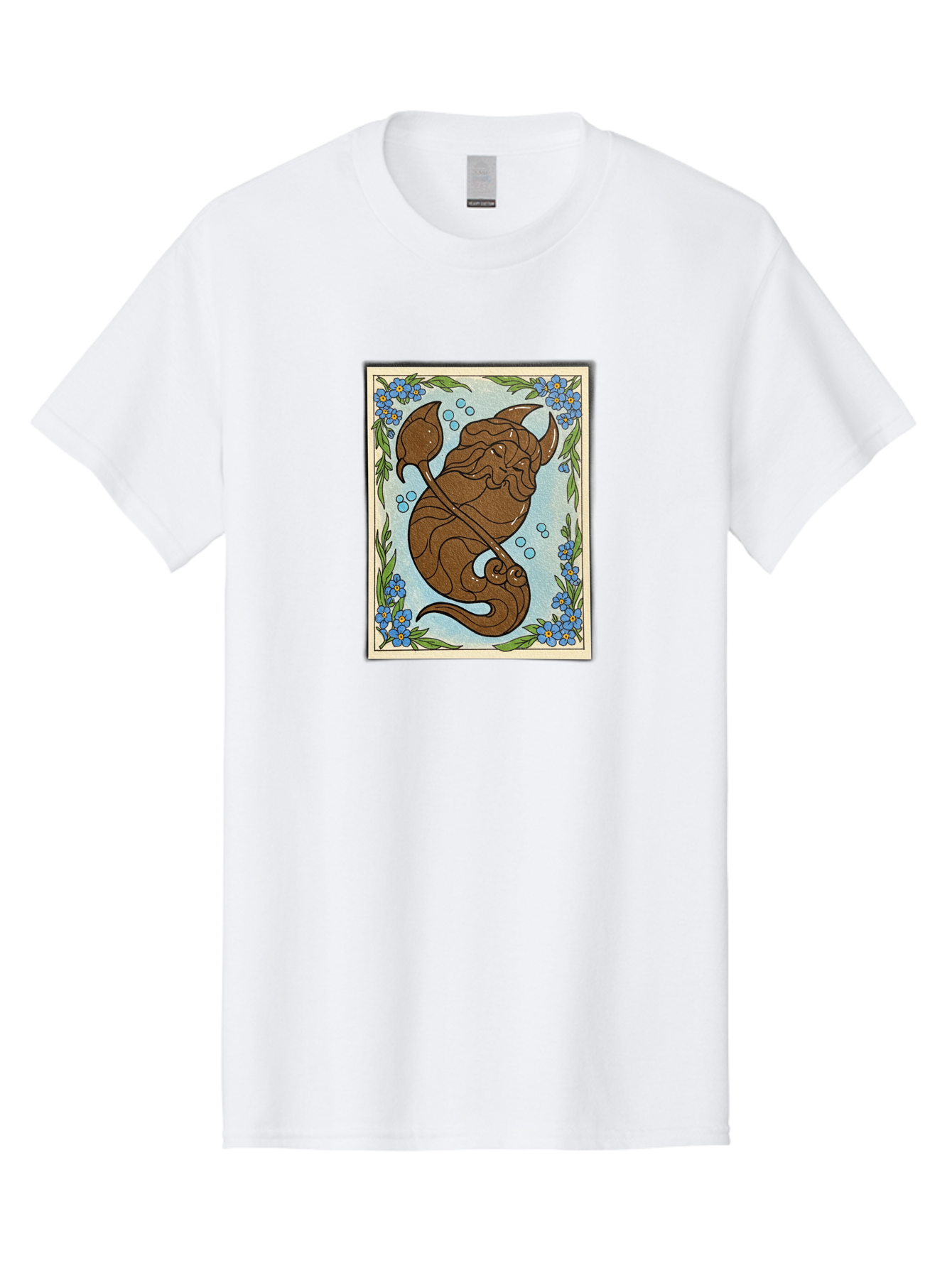 King-Neptune Men'S Graphic Tee, 100% Cotton, Comfortable Casual Summer Wear, Machine Washable, Merman With Trident, Mythical Creature, Underwater Scene, Blue Flowers, Green Leaves, Aquatic Fantasy, Ocean Mythology, Sea God, Folklore Character, Bae214 3