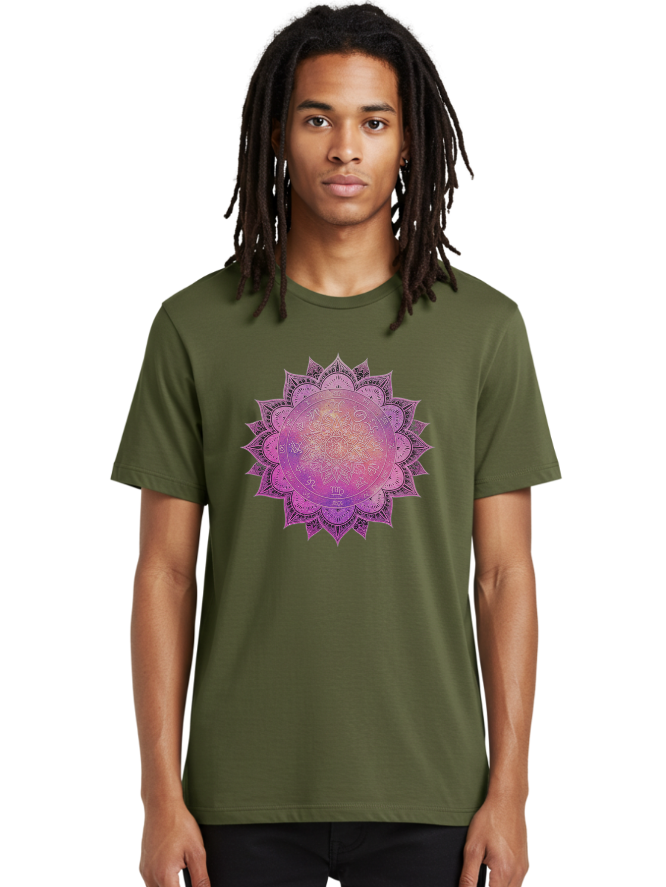 Lotus-Flower-Mandala Men'S Graphic Tee, 100% Cotton, Comfortable Casual Summer Wear, Machine Washable, Sacred Geometry, Spiritual Symbols, Mystical Art, Intricate Patterns, Mandala Design, Purple Hues, Symbolic Representation, Bae223 29