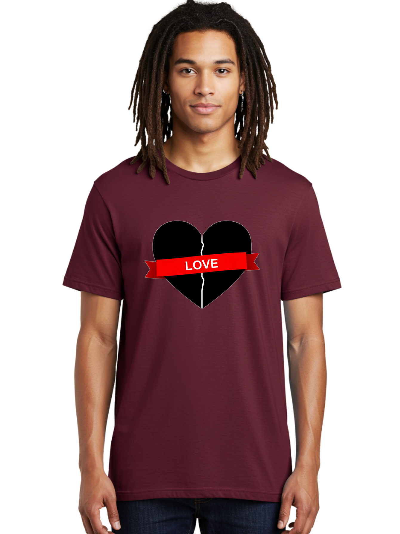 Love-Broken-Heart Men'S Graphic Tee, 100% Cotton, Comfortable Casual Summer Wear, Machine Washable, Broken Heart, Heartbreak, Love Symbol, Red Ribbon, White Text, Split Heart, Cracked Heart, Heart Illustration, Heart Graphic, Torn Love Bae224 22