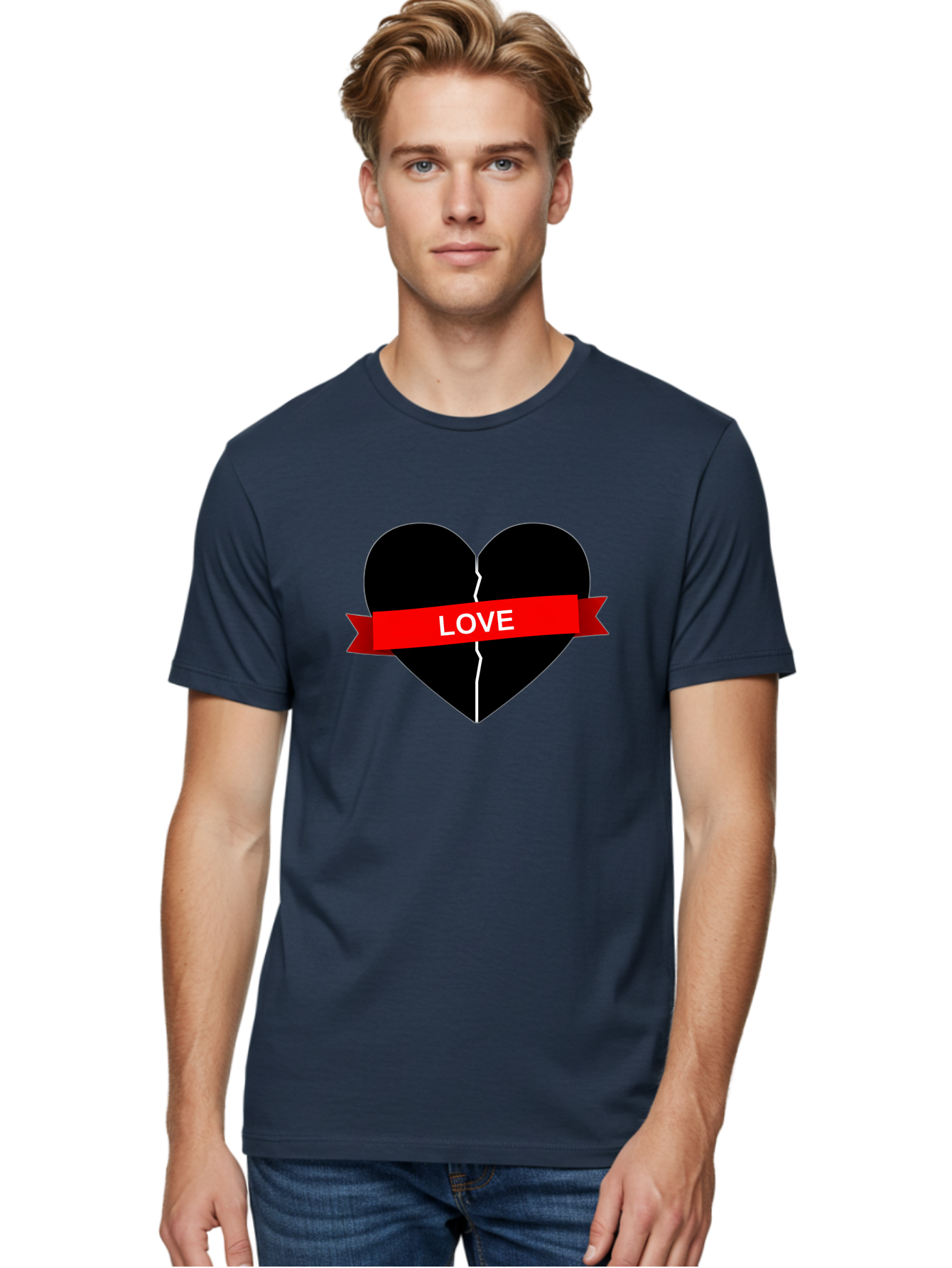 Love-Broken-Heart Men'S Graphic Tee, 100% Cotton, Comfortable Casual Summer Wear, Machine Washable, Broken Heart, Heartbreak, Love Symbol, Red Ribbon, White Text, Split Heart, Cracked Heart, Heart Illustration, Heart Graphic, Torn Love Bae224 18