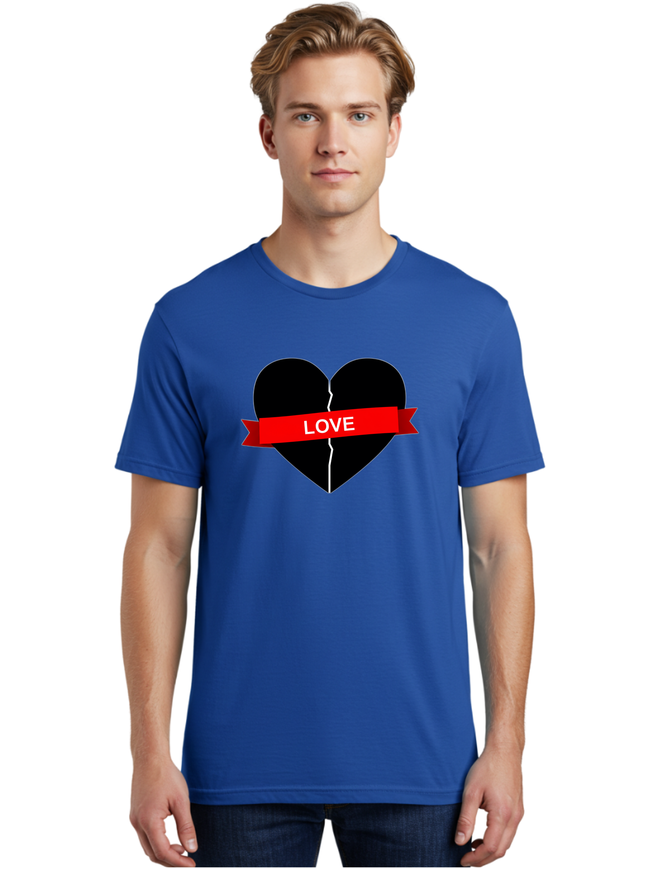 Love-Broken-Heart Men'S Graphic Tee, 100% Cotton, Comfortable Casual Summer Wear, Machine Washable, Broken Heart, Heartbreak, Love Symbol, Red Ribbon, White Text, Split Heart, Cracked Heart, Heart Illustration, Heart Graphic, Torn Love Bae224 20