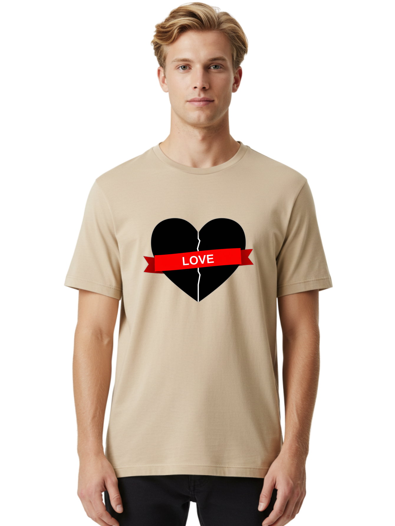 Love-Broken-Heart Men'S Graphic Tee, 100% Cotton, Comfortable Casual Summer Wear, Machine Washable, Broken Heart, Heartbreak, Love Symbol, Red Ribbon, White Text, Split Heart, Cracked Heart, Heart Illustration, Heart Graphic, Torn Love Bae224 27
