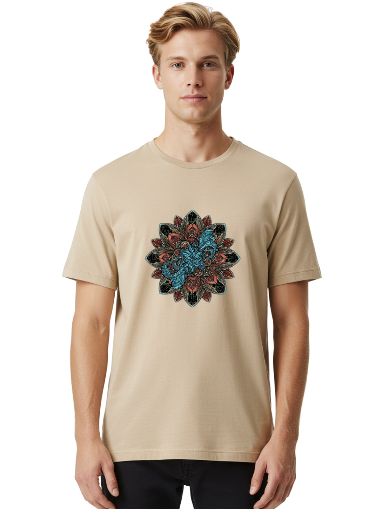 Mandala-Design Men'S Graphic Tee, 100% Cotton, Comfortable Casual Summer Wear, Machine Washable, Intricate Mandala Design, Octopus In The Center, Swirling Tentacles, Bohemian Art, Vibrant Colors, Abstract Patterns, Symbolic Artwork, Bae228 29