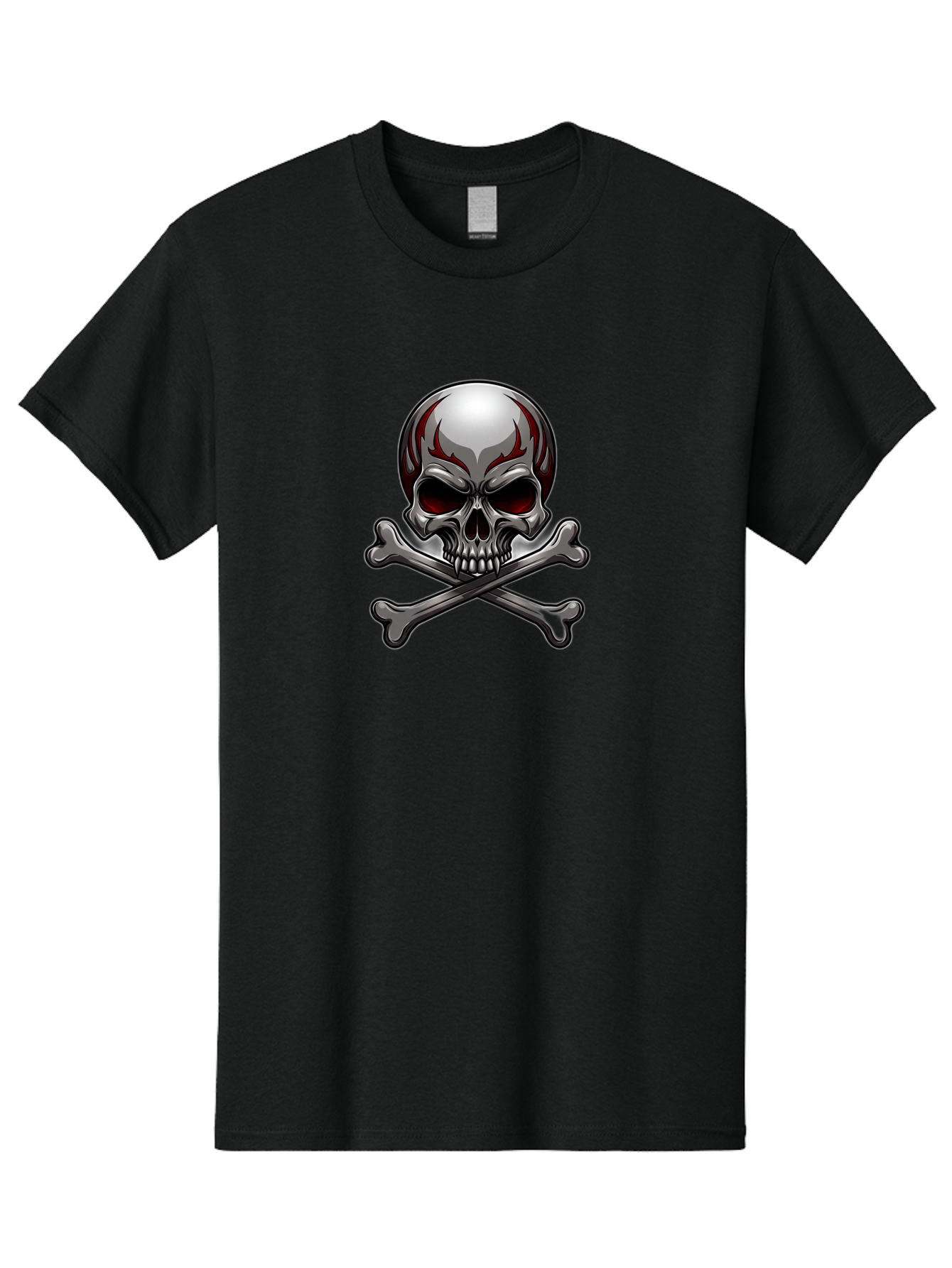 Metal-Skull Men'S Graphic Tee, 100% Cotton, Comfortable Casual Summer Wear, Machine Washable, Skull And Crossbones, Silver Skull, Red Flames, Danger Symbol, Warning Sign, Halloween Theme, Gothic Design, Bold Graphics, Edgy Art Bae230 6