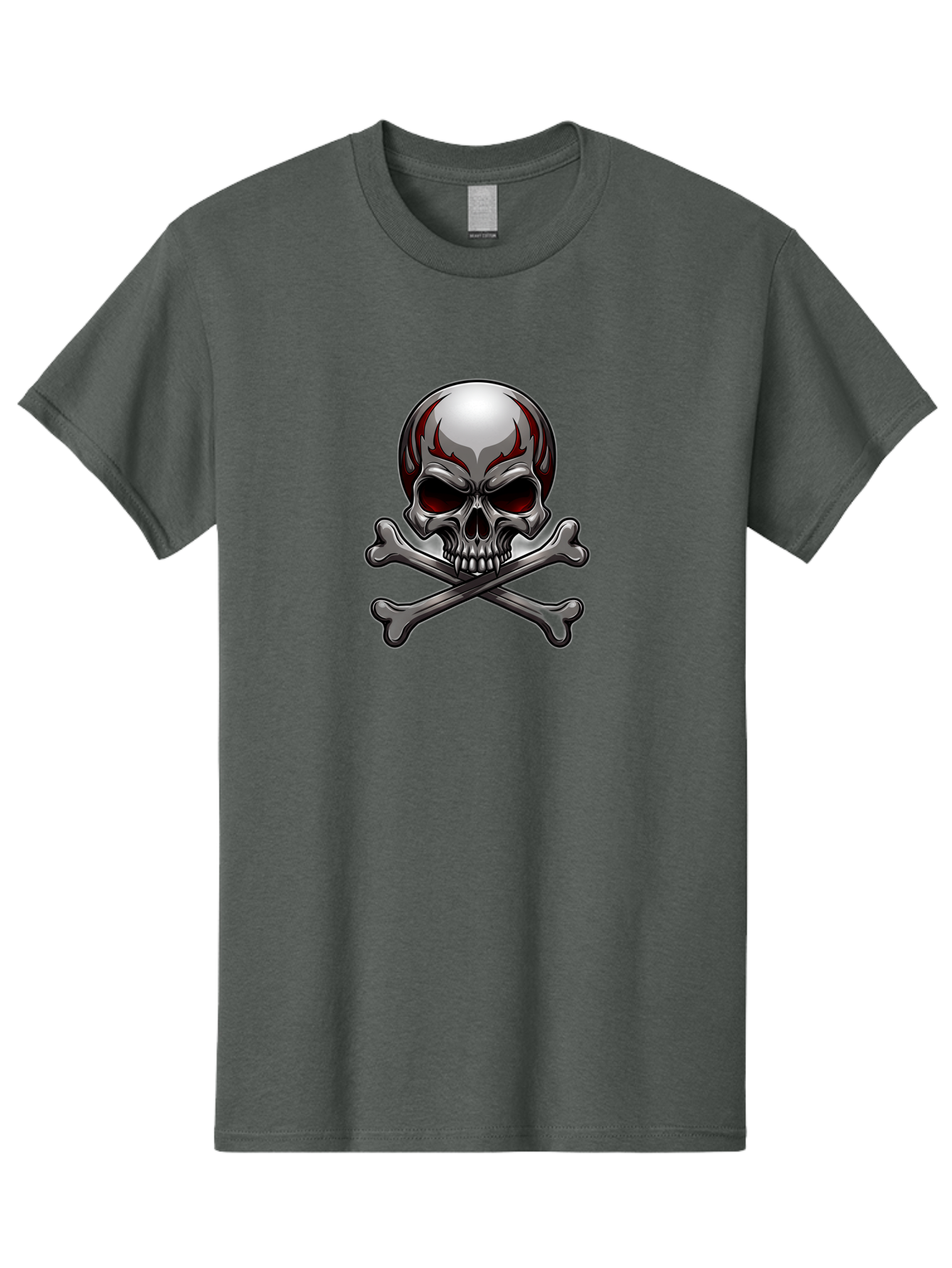 Metal-Skull Men'S Graphic Tee, 100% Cotton, Comfortable Casual Summer Wear, Machine Washable, Skull And Crossbones, Silver Skull, Red Flames, Danger Symbol, Warning Sign, Halloween Theme, Gothic Design, Bold Graphics, Edgy Art Bae230 14