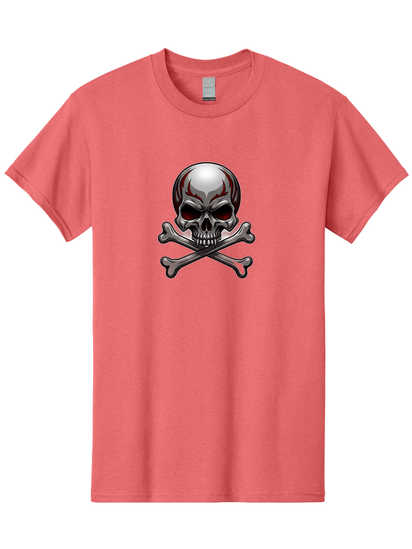 Metal-Skull Men'S Graphic Tee, 100% Cotton, Comfortable Casual Summer Wear, Machine Washable, Skull And Crossbones, Silver Skull, Red Flames, Danger Symbol, Warning Sign, Halloween Theme, Gothic Design, Bold Graphics, Edgy Art Bae230 2