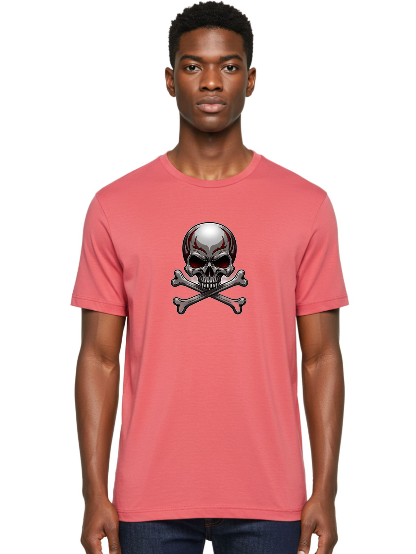Metal-Skull Men'S Graphic Tee, 100% Cotton, Comfortable Casual Summer Wear, Machine Washable, Skull And Crossbones, Silver Skull, Red Flames, Danger Symbol, Warning Sign, Halloween Theme, Gothic Design, Bold Graphics, Edgy Art Bae230 17