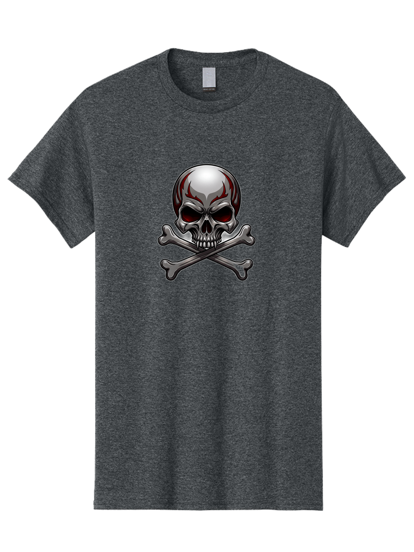 Metal-Skull Men'S Graphic Tee, 100% Cotton, Comfortable Casual Summer Wear, Machine Washable, Skull And Crossbones, Silver Skull, Red Flames, Danger Symbol, Warning Sign, Halloween Theme, Gothic Design, Bold Graphics, Edgy Art Bae230 7