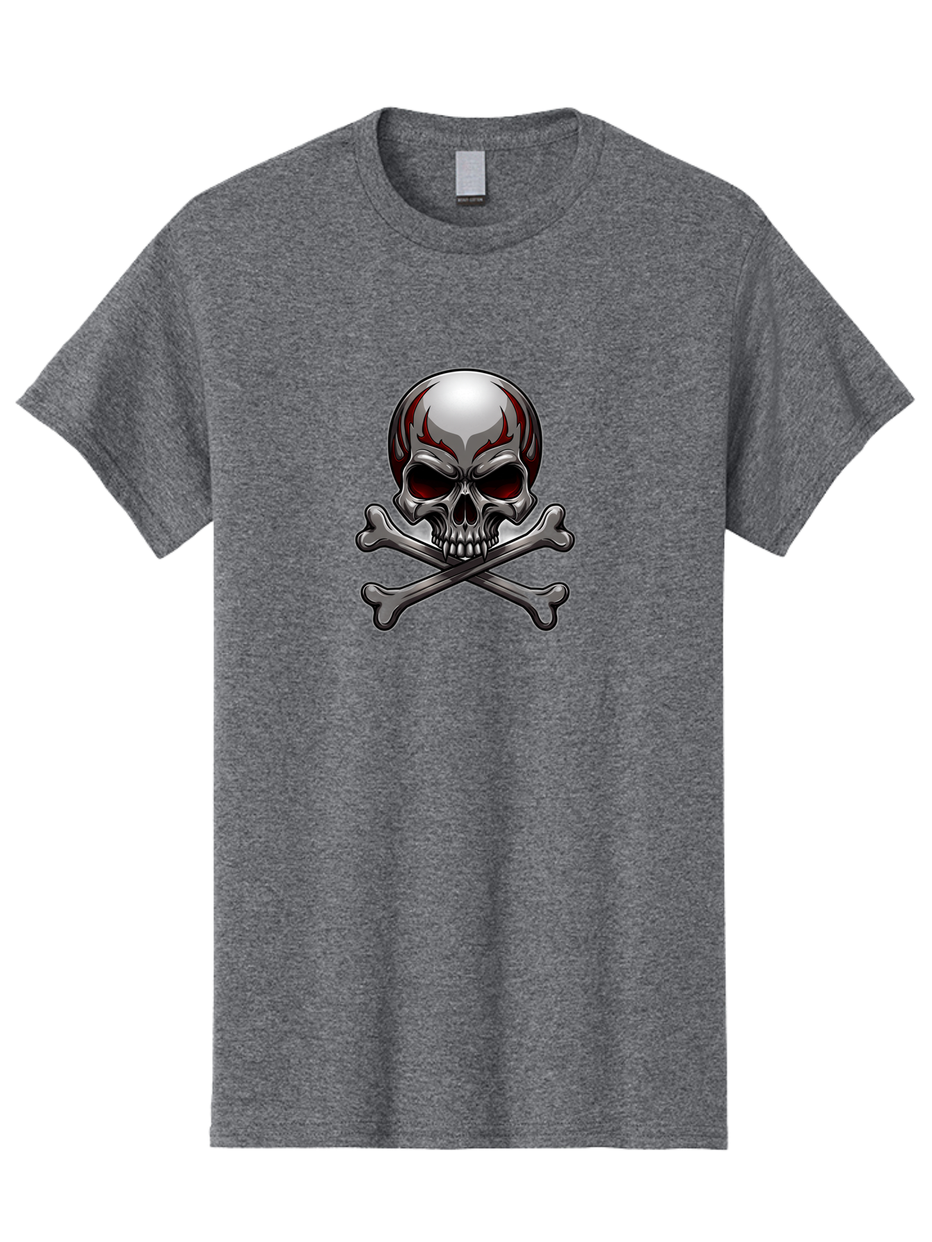 Metal-Skull Men'S Graphic Tee, 100% Cotton, Comfortable Casual Summer Wear, Machine Washable, Skull And Crossbones, Silver Skull, Red Flames, Danger Symbol, Warning Sign, Halloween Theme, Gothic Design, Bold Graphics, Edgy Art Bae230 15