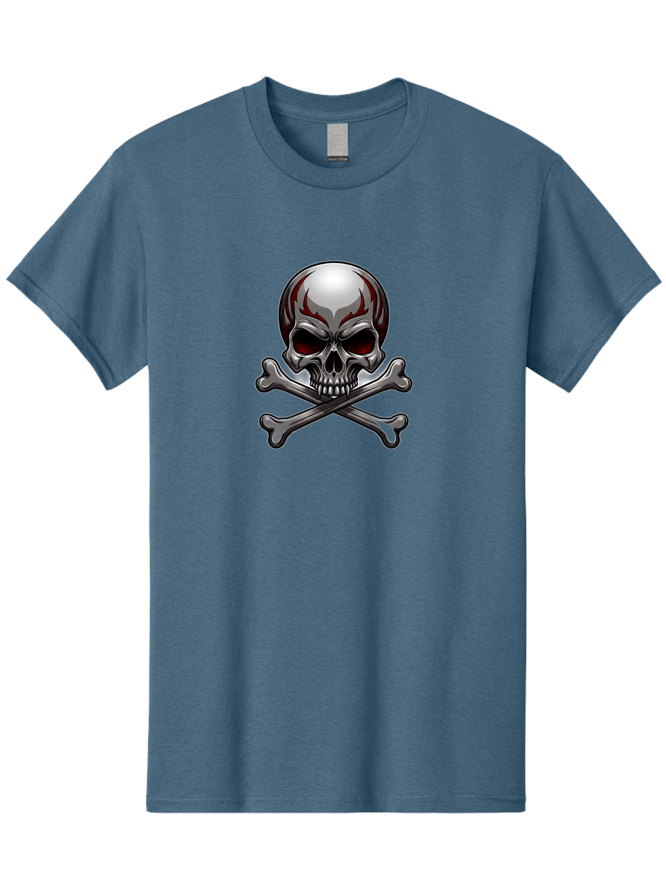 Metal-Skull Men'S Graphic Tee, 100% Cotton, Comfortable Casual Summer Wear, Machine Washable, Skull And Crossbones, Silver Skull, Red Flames, Danger Symbol, Warning Sign, Halloween Theme, Gothic Design, Bold Graphics, Edgy Art Bae230 12