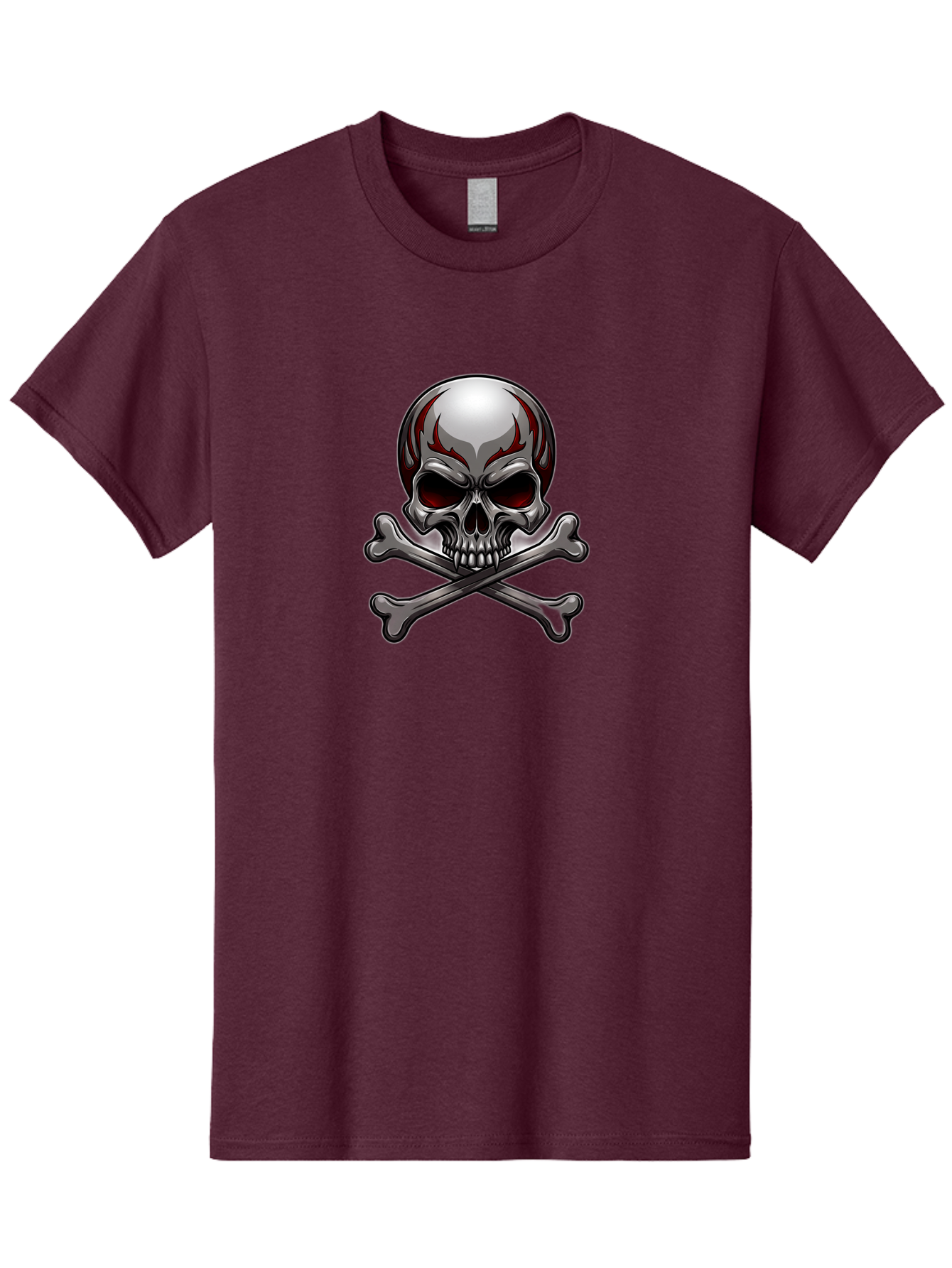 Metal-Skull Men'S Graphic Tee, 100% Cotton, Comfortable Casual Summer Wear, Machine Washable, Skull And Crossbones, Silver Skull, Red Flames, Danger Symbol, Warning Sign, Halloween Theme, Gothic Design, Bold Graphics, Edgy Art Bae230 9