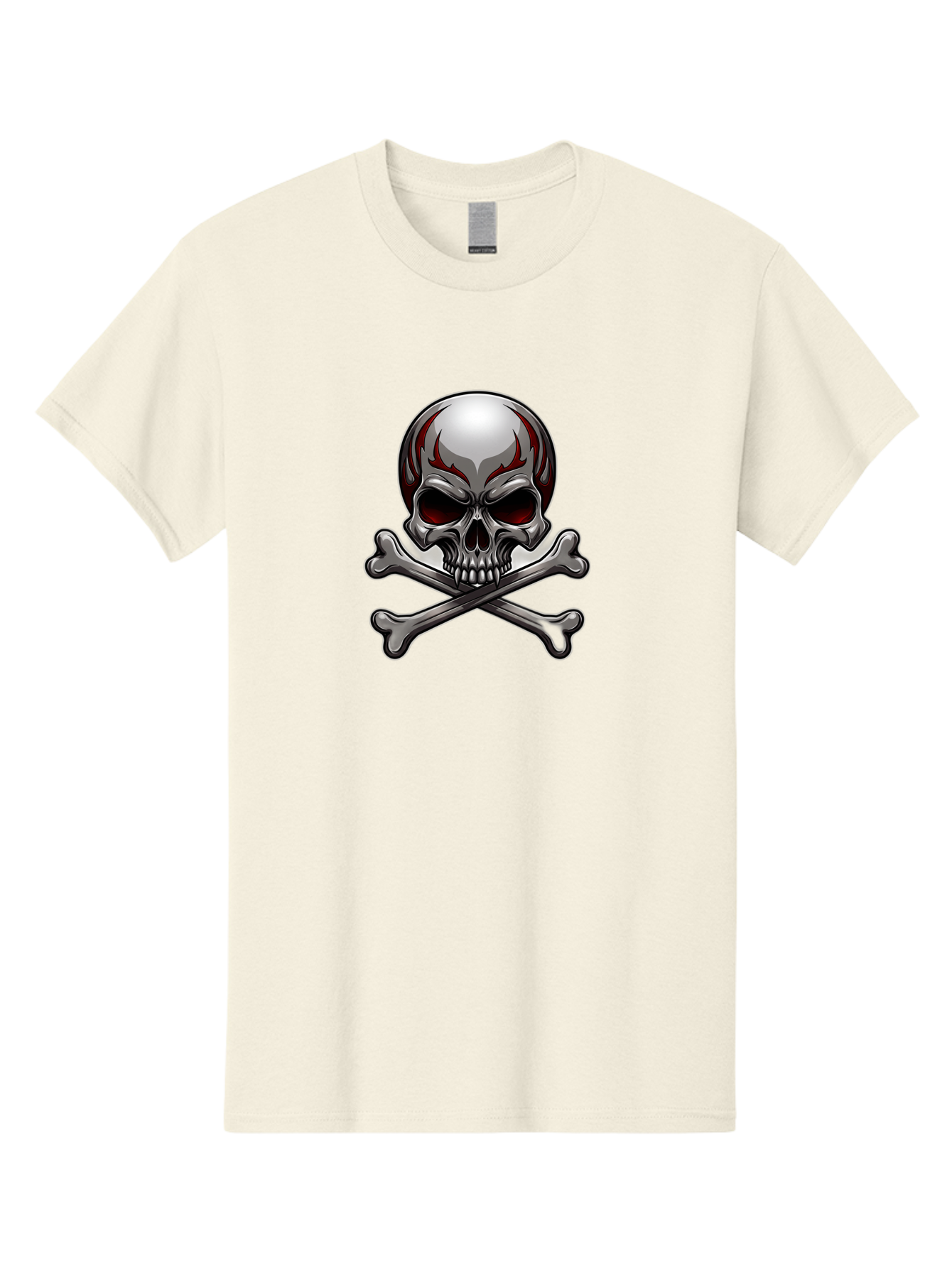 Metal-Skull Men'S Graphic Tee, 100% Cotton, Comfortable Casual Summer Wear, Machine Washable, Skull And Crossbones, Silver Skull, Red Flames, Danger Symbol, Warning Sign, Halloween Theme, Gothic Design, Bold Graphics, Edgy Art Bae230 4