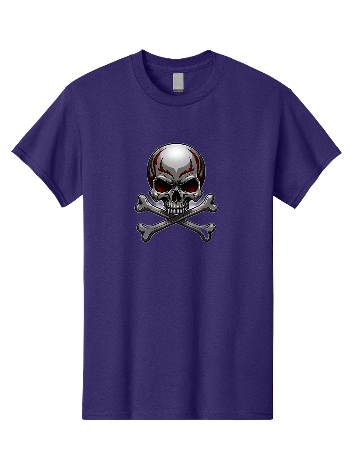 Metal-Skull Men'S Graphic Tee, 100% Cotton, Comfortable Casual Summer Wear, Machine Washable, Skull And Crossbones, Silver Skull, Red Flames, Danger Symbol, Warning Sign, Halloween Theme, Gothic Design, Bold Graphics, Edgy Art Bae230 8
