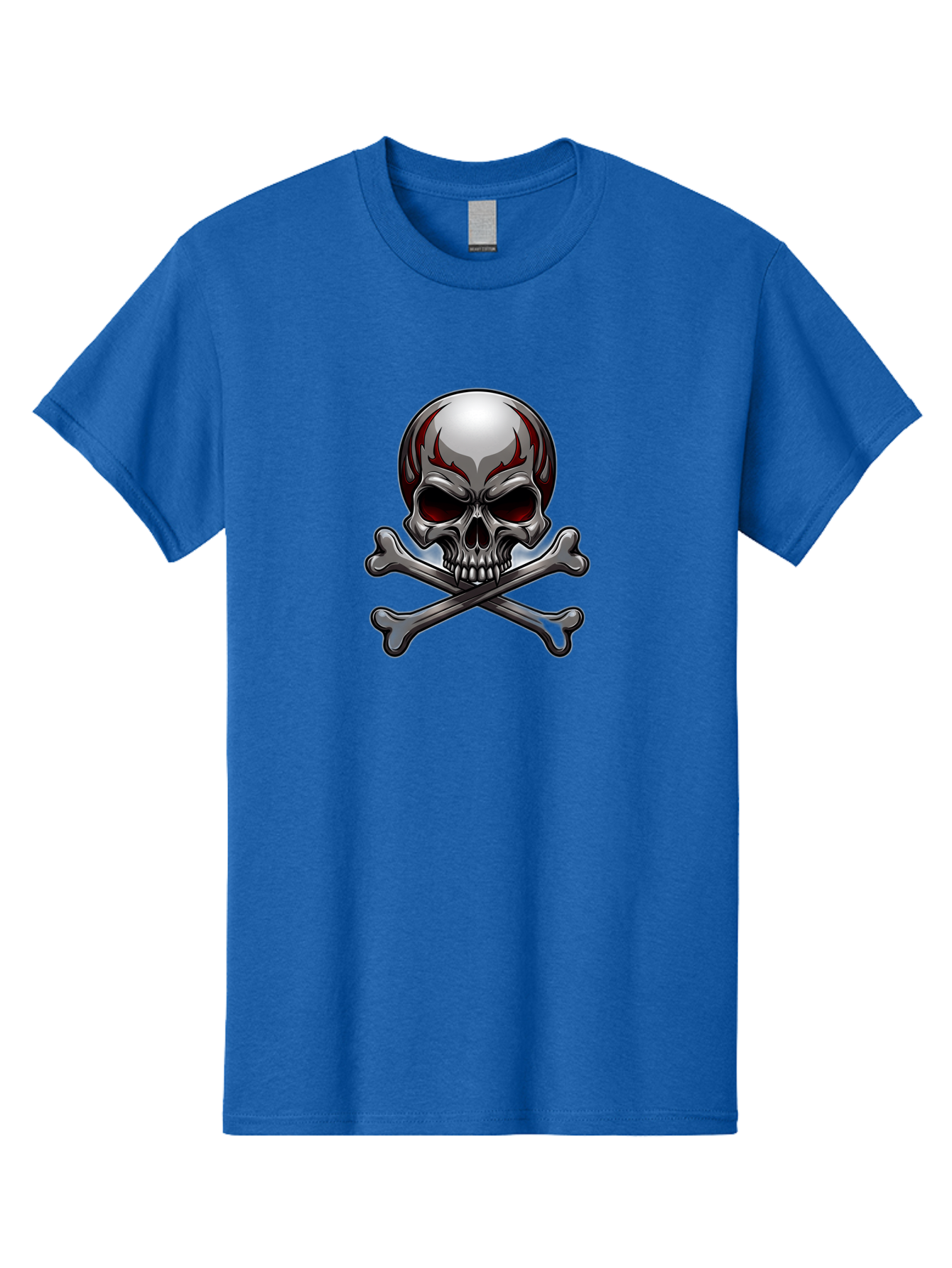 Metal-Skull Men'S Graphic Tee, 100% Cotton, Comfortable Casual Summer Wear, Machine Washable, Skull And Crossbones, Silver Skull, Red Flames, Danger Symbol, Warning Sign, Halloween Theme, Gothic Design, Bold Graphics, Edgy Art Bae230 5