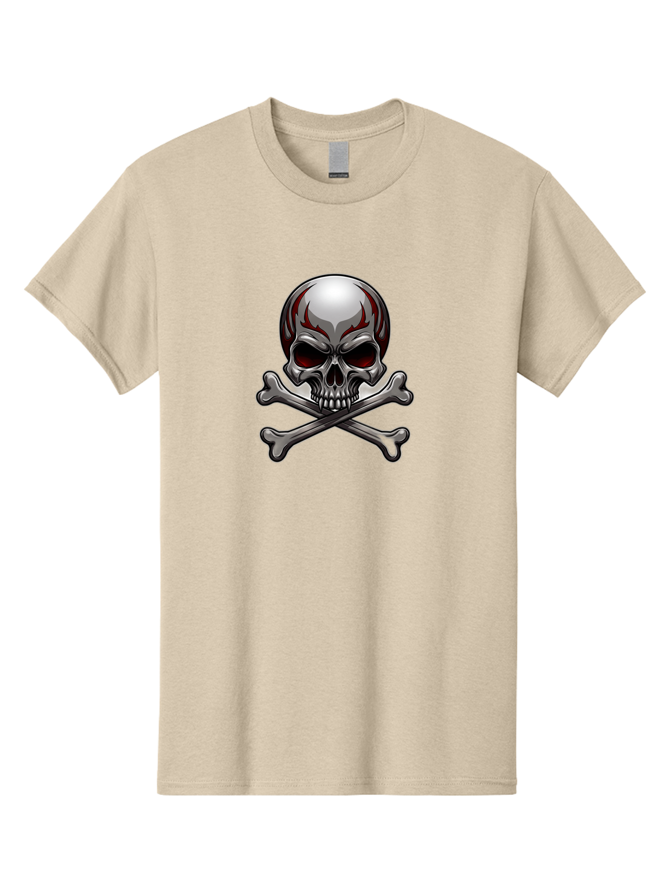Metal-Skull Men'S Graphic Tee, 100% Cotton, Comfortable Casual Summer Wear, Machine Washable, Skull And Crossbones, Silver Skull, Red Flames, Danger Symbol, Warning Sign, Halloween Theme, Gothic Design, Bold Graphics, Edgy Art Bae230 13