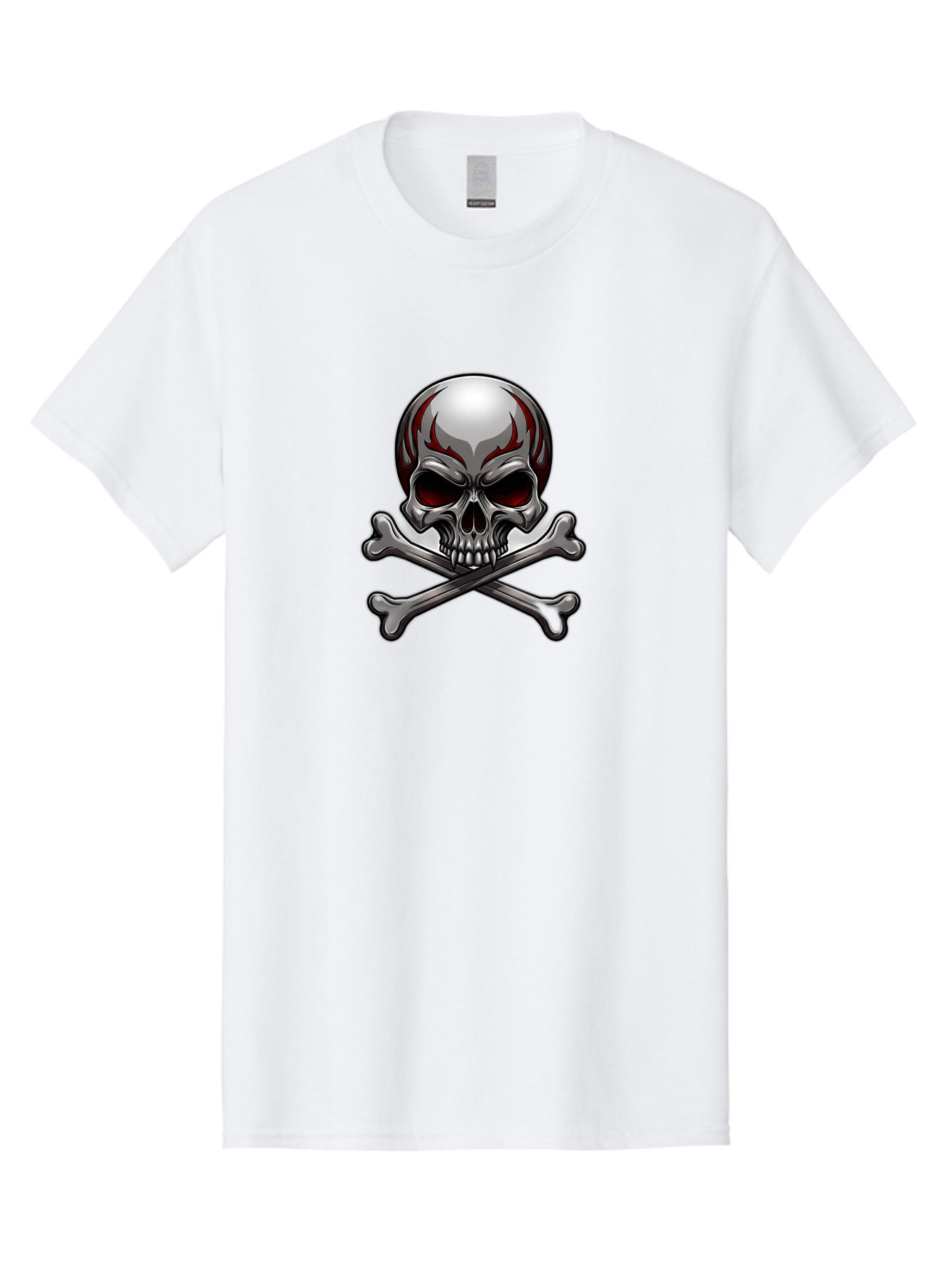 Metal-Skull Men'S Graphic Tee, 100% Cotton, Comfortable Casual Summer Wear, Machine Washable, Skull And Crossbones, Silver Skull, Red Flames, Danger Symbol, Warning Sign, Halloween Theme, Gothic Design, Bold Graphics, Edgy Art Bae230 3