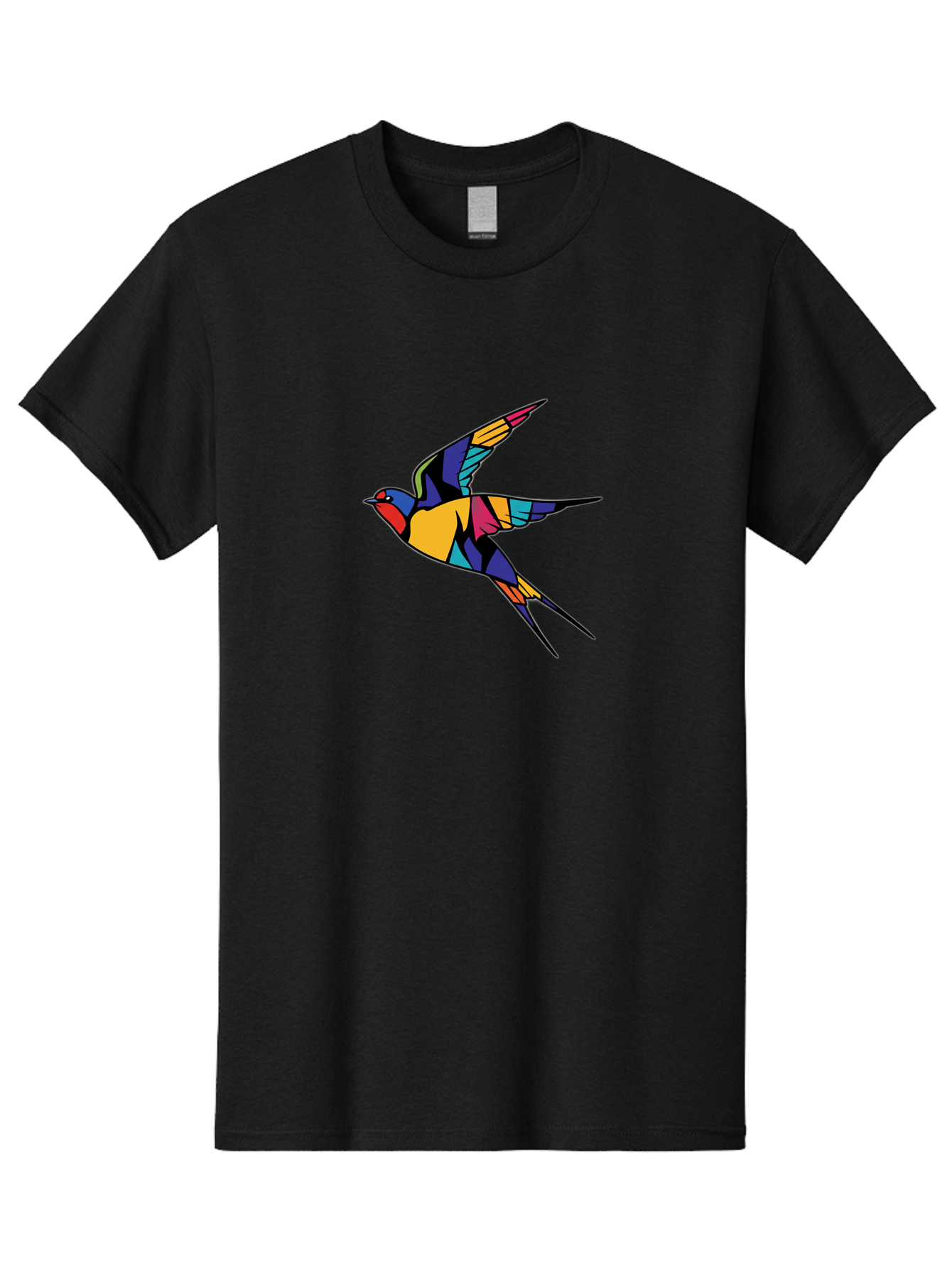 Multicolored-Bird Men'S Graphic Tee, 100% Cotton, Comfortable Casual Summer Wear, Machine Washable, Colorful Bird In Flight, Vibrant Bird Illustration, Geometric Bird Design, Multicolored Swallow, Bird In Mid-Air, Abstract Bird Art, Bae232 4