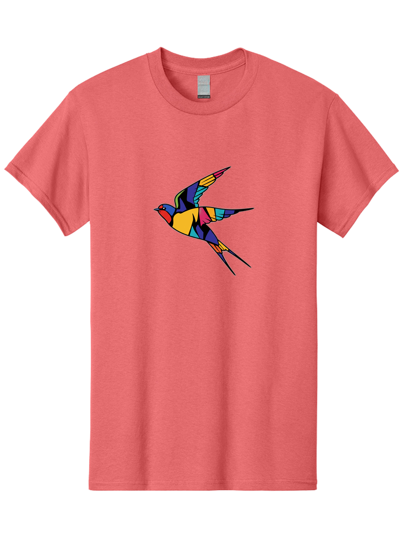Multicolored-Bird Men'S Graphic Tee, 100% Cotton, Comfortable Casual Summer Wear, Machine Washable, Colorful Bird In Flight, Vibrant Bird Illustration, Geometric Bird Design, Multicolored Swallow, Bird In Mid-Air, Abstract Bird Art, Bae232 11