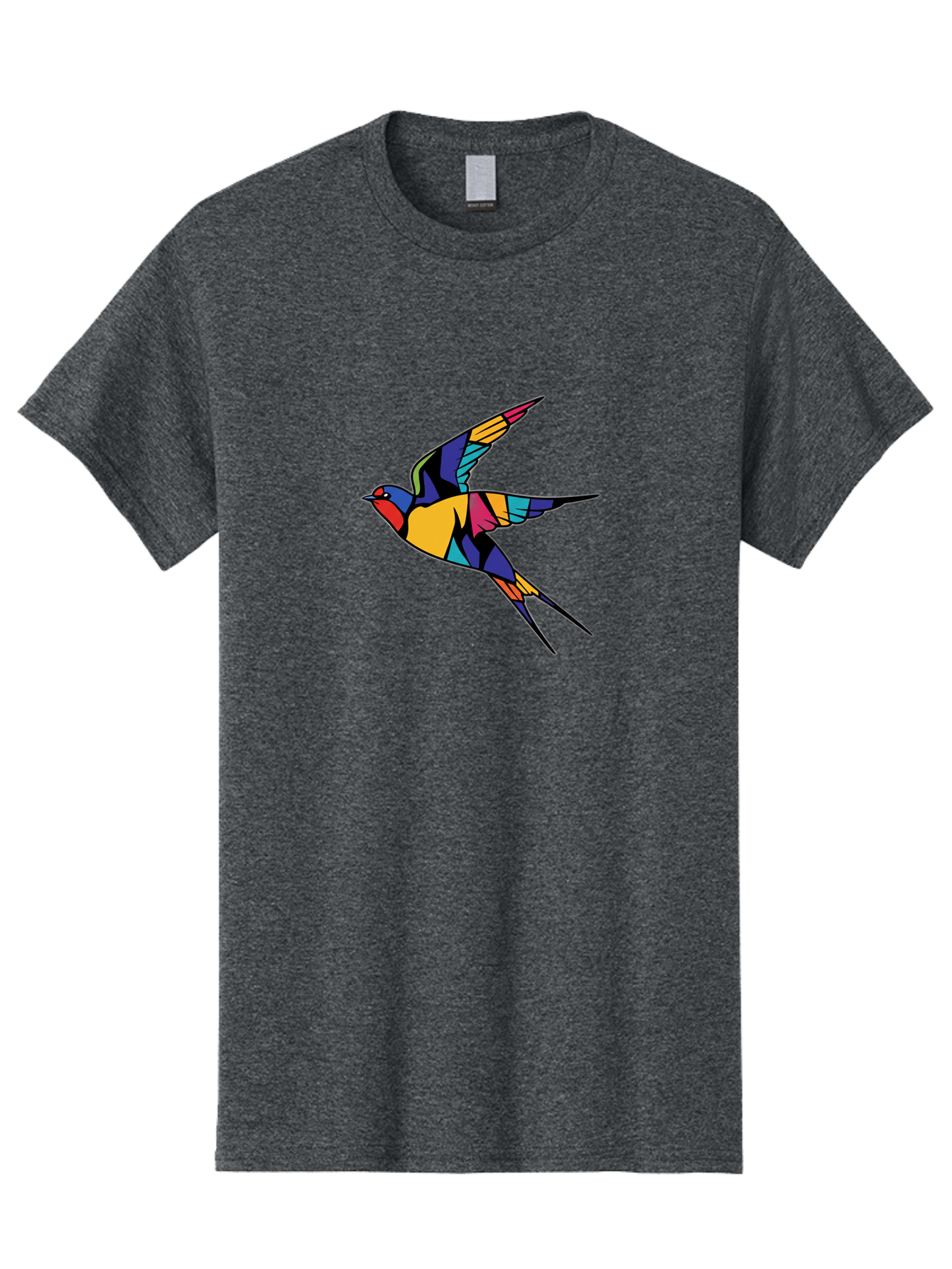 Multicolored-Bird Men'S Graphic Tee, 100% Cotton, Comfortable Casual Summer Wear, Machine Washable, Colorful Bird In Flight, Vibrant Bird Illustration, Geometric Bird Design, Multicolored Swallow, Bird In Mid-Air, Abstract Bird Art, Bae232 9