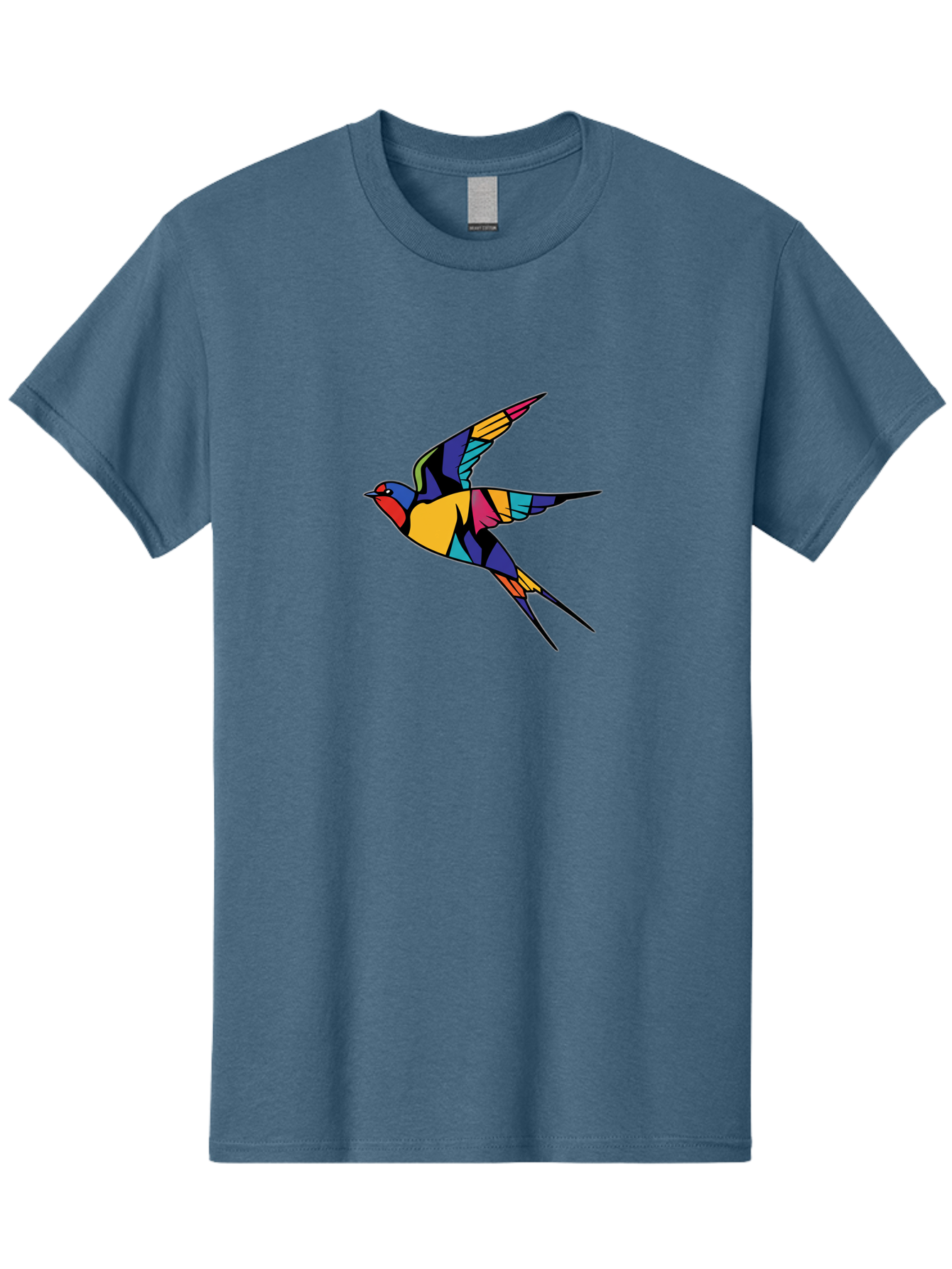 Multicolored-Bird Men'S Graphic Tee, 100% Cotton, Comfortable Casual Summer Wear, Machine Washable, Colorful Bird In Flight, Vibrant Bird Illustration, Geometric Bird Design, Multicolored Swallow, Bird In Mid-Air, Abstract Bird Art, Bae232 6