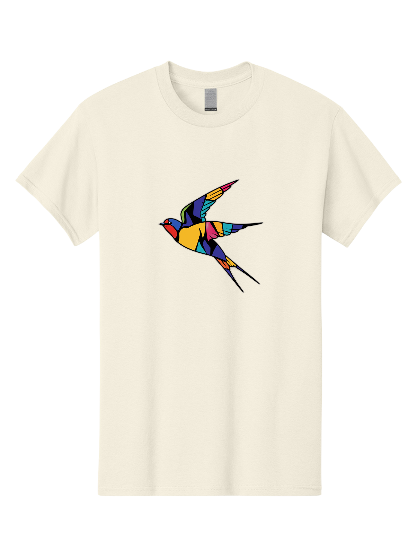Multicolored-Bird Men'S Graphic Tee, 100% Cotton, Comfortable Casual Summer Wear, Machine Washable, Colorful Bird In Flight, Vibrant Bird Illustration, Geometric Bird Design, Multicolored Swallow, Bird In Mid-Air, Abstract Bird Art, Bae232 14