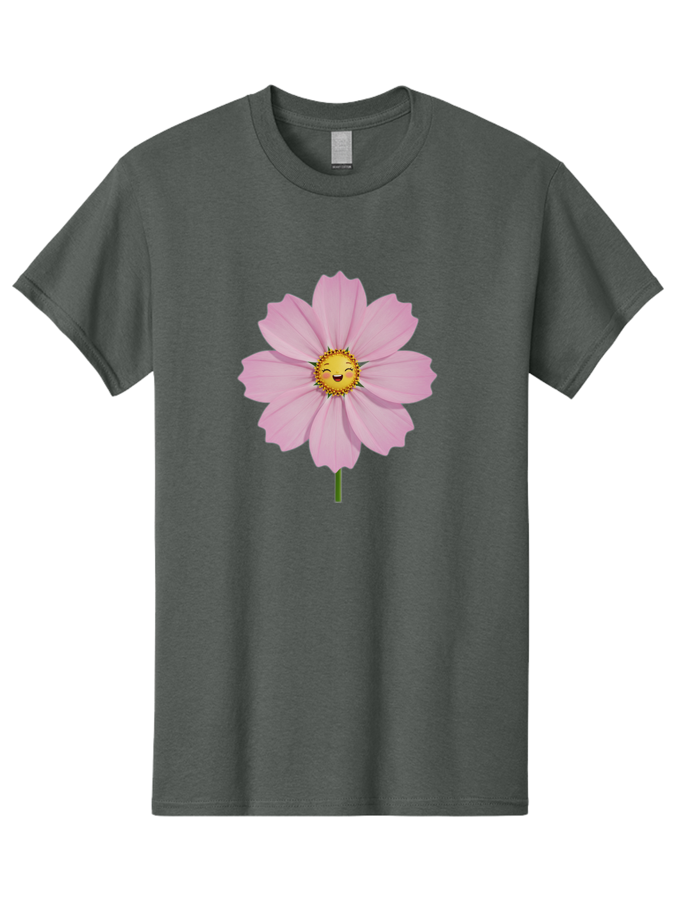 Pink-Flower-Emoji Men'S Graphic Tee, 100% Cotton, Comfortable Casual Summer Wear, Machine Washable, Pink Cosmos Flower, Cartoon Style, Smiling Face, Happy Emoji, Floral Illustration, Cute Design, Flower Graphics, Digital Art, Flower Emoji Bae236 11