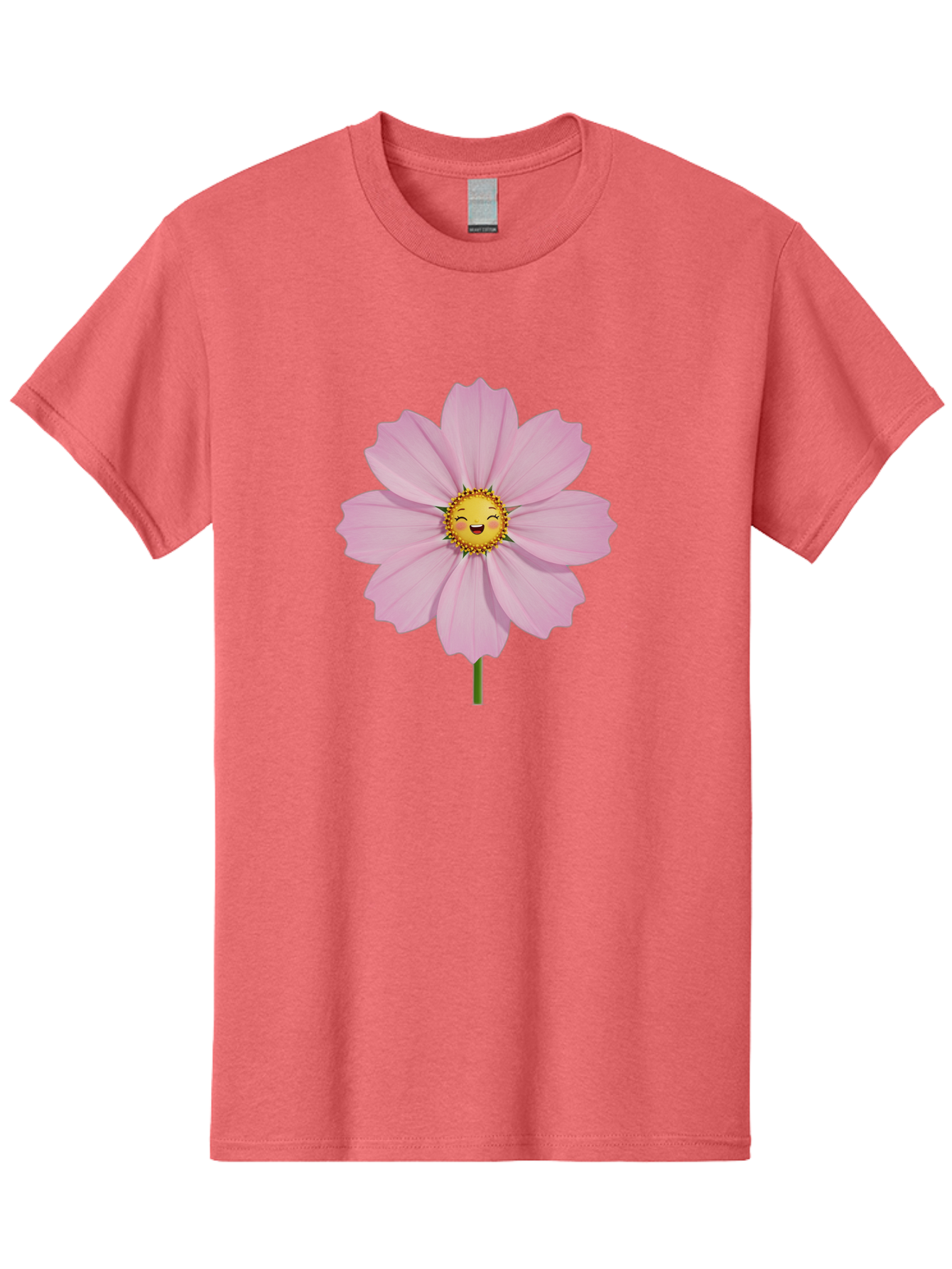 Pink-Flower-Emoji Men'S Graphic Tee, 100% Cotton, Comfortable Casual Summer Wear, Machine Washable, Pink Cosmos Flower, Cartoon Style, Smiling Face, Happy Emoji, Floral Illustration, Cute Design, Flower Graphics, Digital Art, Flower Emoji Bae236 12
