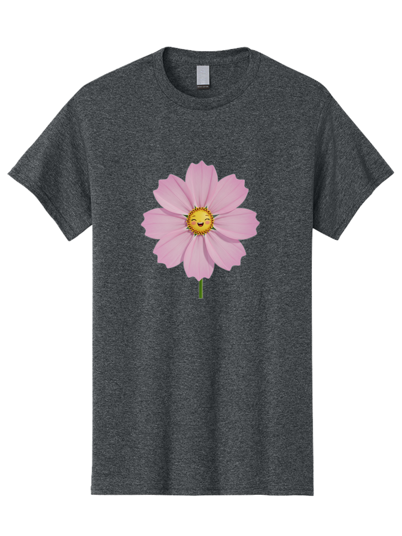 Pink-Flower-Emoji Men'S Graphic Tee, 100% Cotton, Comfortable Casual Summer Wear, Machine Washable, Pink Cosmos Flower, Cartoon Style, Smiling Face, Happy Emoji, Floral Illustration, Cute Design, Flower Graphics, Digital Art, Flower Emoji Bae236 7