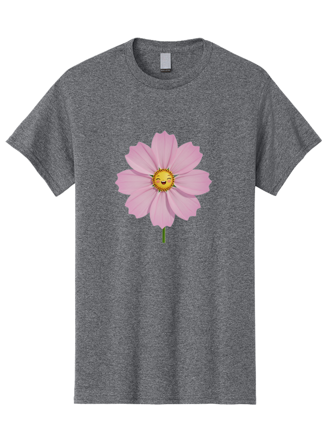 Pink-Flower-Emoji Men'S Graphic Tee, 100% Cotton, Comfortable Casual Summer Wear, Machine Washable, Pink Cosmos Flower, Cartoon Style, Smiling Face, Happy Emoji, Floral Illustration, Cute Design, Flower Graphics, Digital Art, Flower Emoji Bae236 10