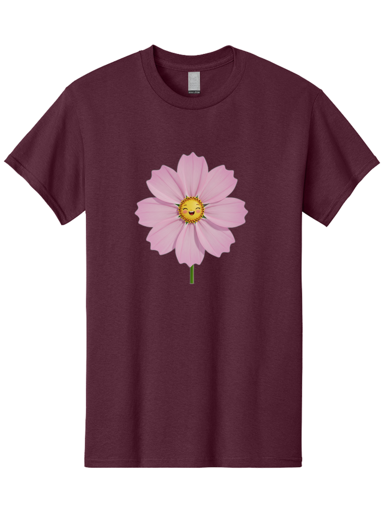 Pink-Flower-Emoji Men'S Graphic Tee, 100% Cotton, Comfortable Casual Summer Wear, Machine Washable, Pink Cosmos Flower, Cartoon Style, Smiling Face, Happy Emoji, Floral Illustration, Cute Design, Flower Graphics, Digital Art, Flower Emoji Bae236 6