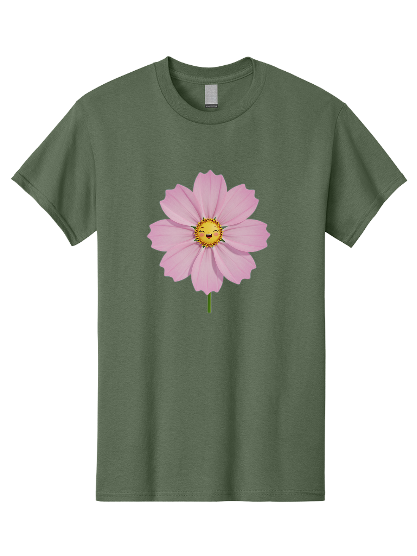 Pink-Flower-Emoji Men'S Graphic Tee, 100% Cotton, Comfortable Casual Summer Wear, Machine Washable, Pink Cosmos Flower, Cartoon Style, Smiling Face, Happy Emoji, Floral Illustration, Cute Design, Flower Graphics, Digital Art, Flower Emoji Bae236 8