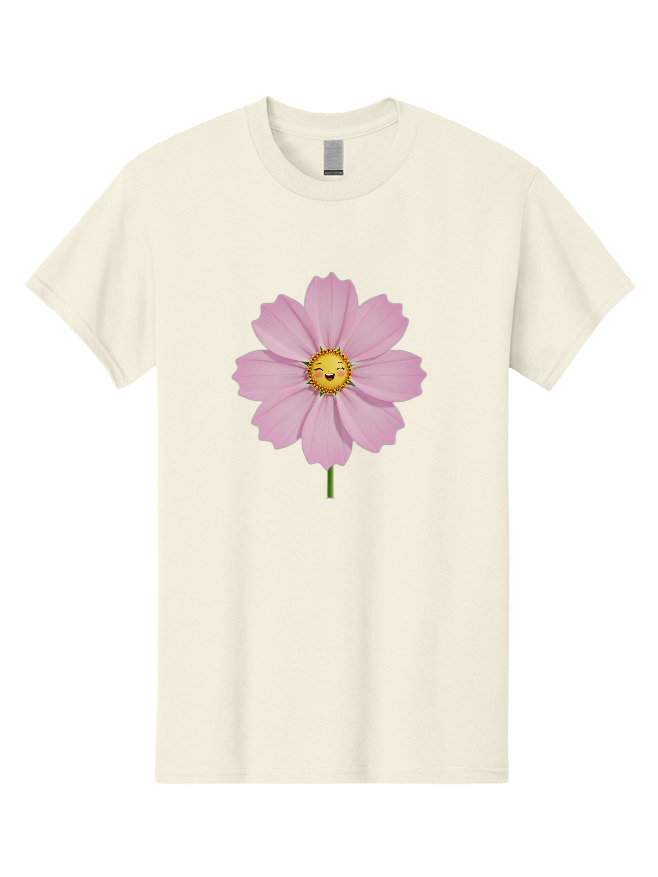 Pink-Flower-Emoji Men'S Graphic Tee, 100% Cotton, Comfortable Casual Summer Wear, Machine Washable, Pink Cosmos Flower, Cartoon Style, Smiling Face, Happy Emoji, Floral Illustration, Cute Design, Flower Graphics, Digital Art, Flower Emoji Bae236 15